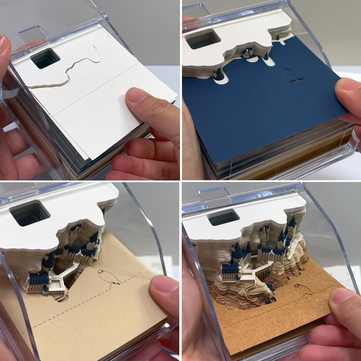 Blocco note 3D, non incollato, arte su carta 3D con scatola display trasparente, 9 x 9 x 5 cm, 150 fogli, centrotavola con modello di carta