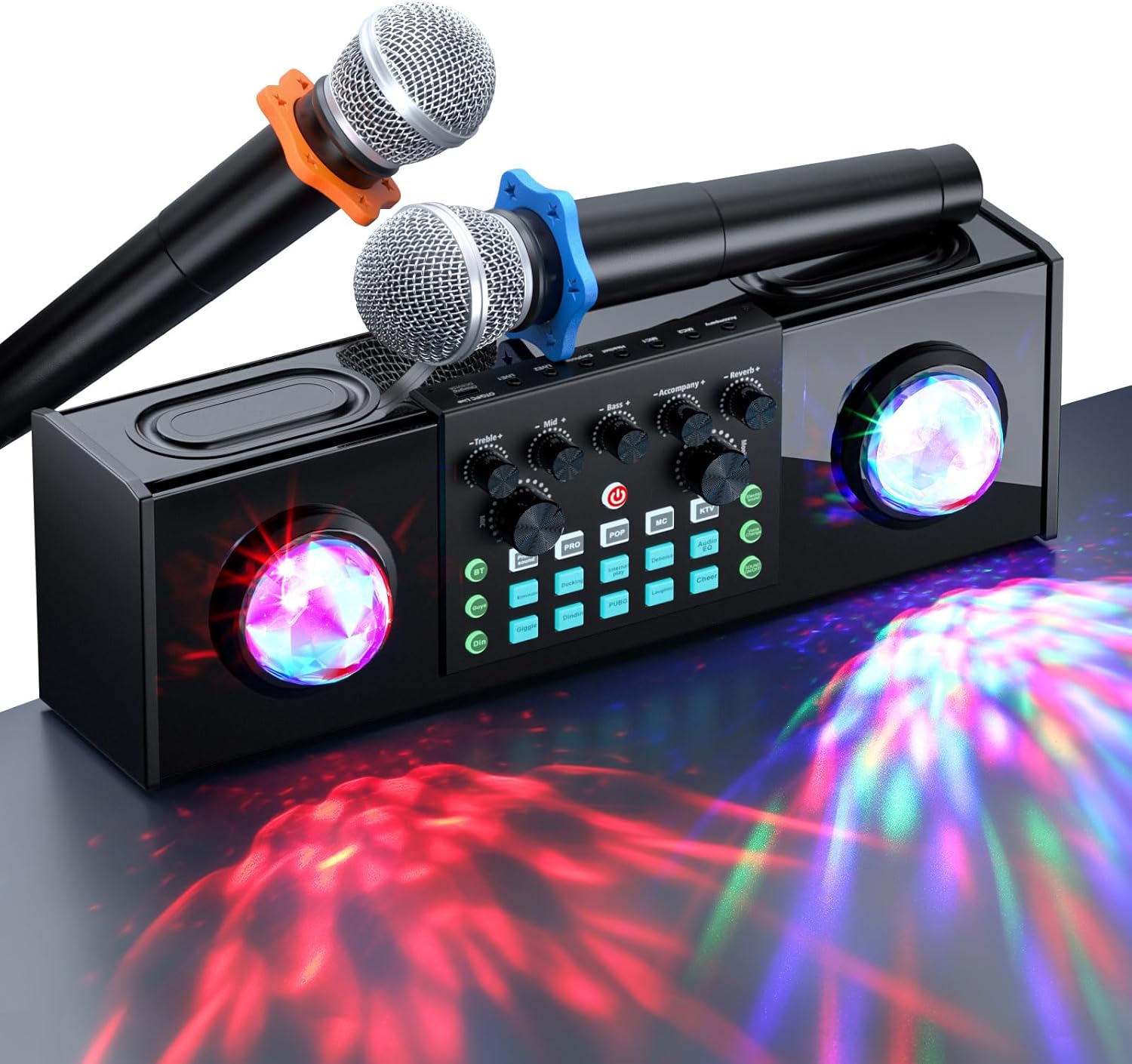 Facmogu Karaoke Machine with Ambient lighting, Portable Bluetooth Speaker with 2 Wireless Microphones for Adults, Wireless Microphone Karaoke Mixer System for Home Party Karaoke, Smart TV, Home System