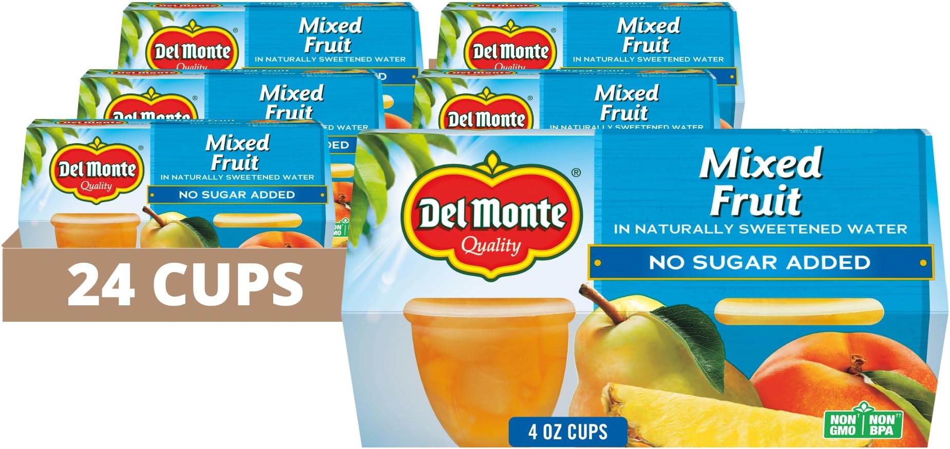 Del Monte Mixed Fruit Snack Cups in Water, No Sugar Added, 4 Ounce Cups (Pack of 6)