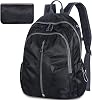 Waterproof Rucksack for Men Women, 30L Foldable Lightweight Travel Backpack, Black Casual Durable Daypack for Hiking Travelling Camping School
