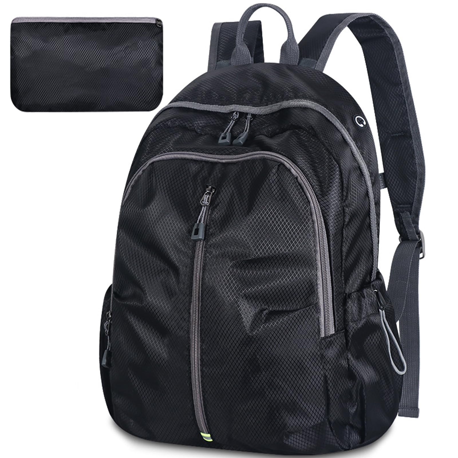 Lesbyit Waterproof Rucksack for Men Women, 30L Foldable Lightweight Travel Backpack, Black Casual Durable Daypack for Hiking Travelling Camping School