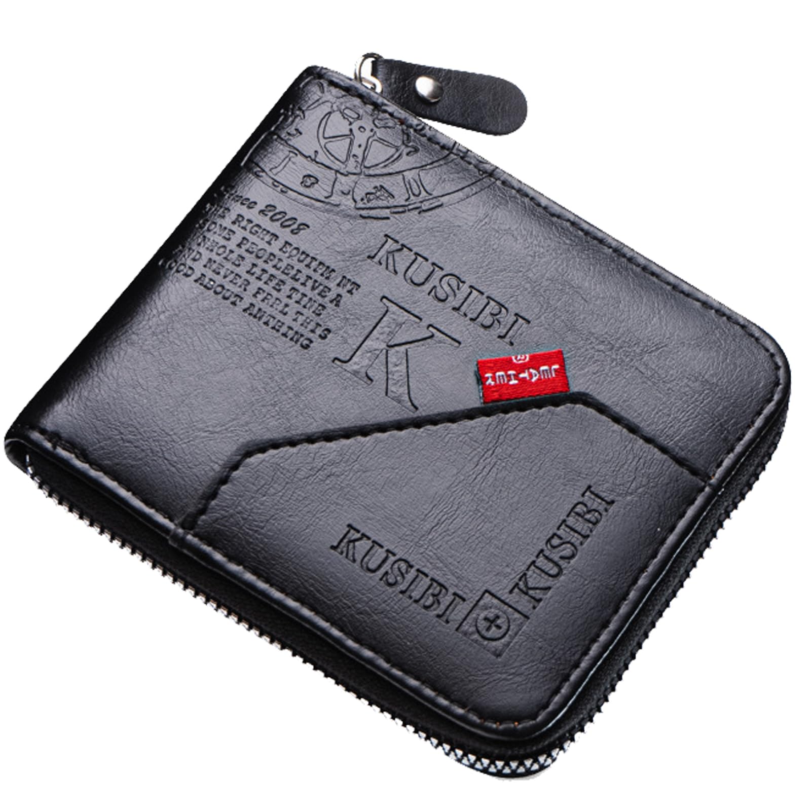 YUEcthynous Portafogli per uomo, vintage, da uomo, con chiusura lampo, in pelle, da uomo, con scomparto ID Windows e Multi Card, piccolo portafoglio da uomo in pelle (nero), Nero , m, Rétro