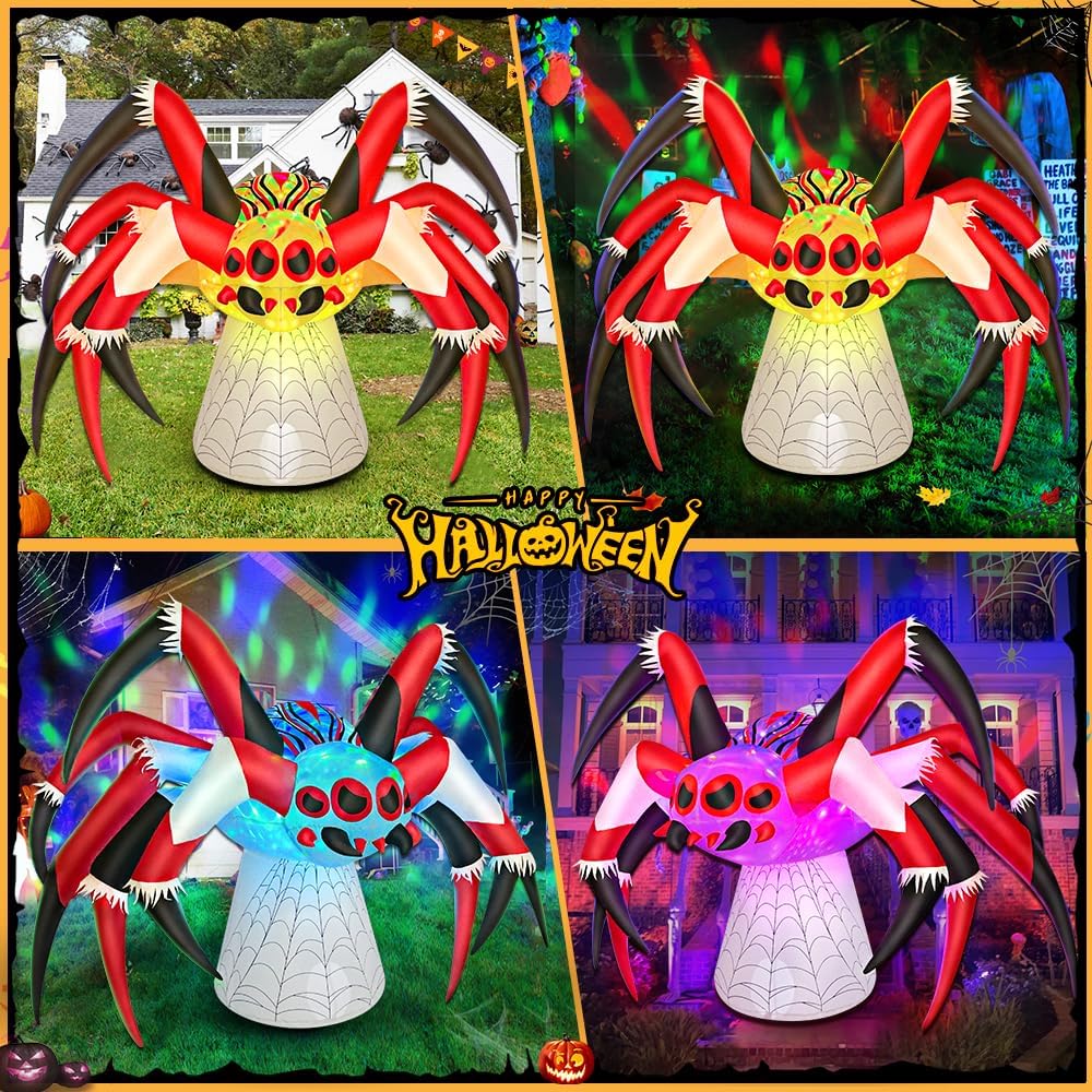 6FT Halloween Inflatables Spider Decoration with Magic Led Light Up Halloween Inflatables Outdoor Decorations Blow up Inflatables for Halloween Holiday Party Lawn Yard Outside Garden Décor