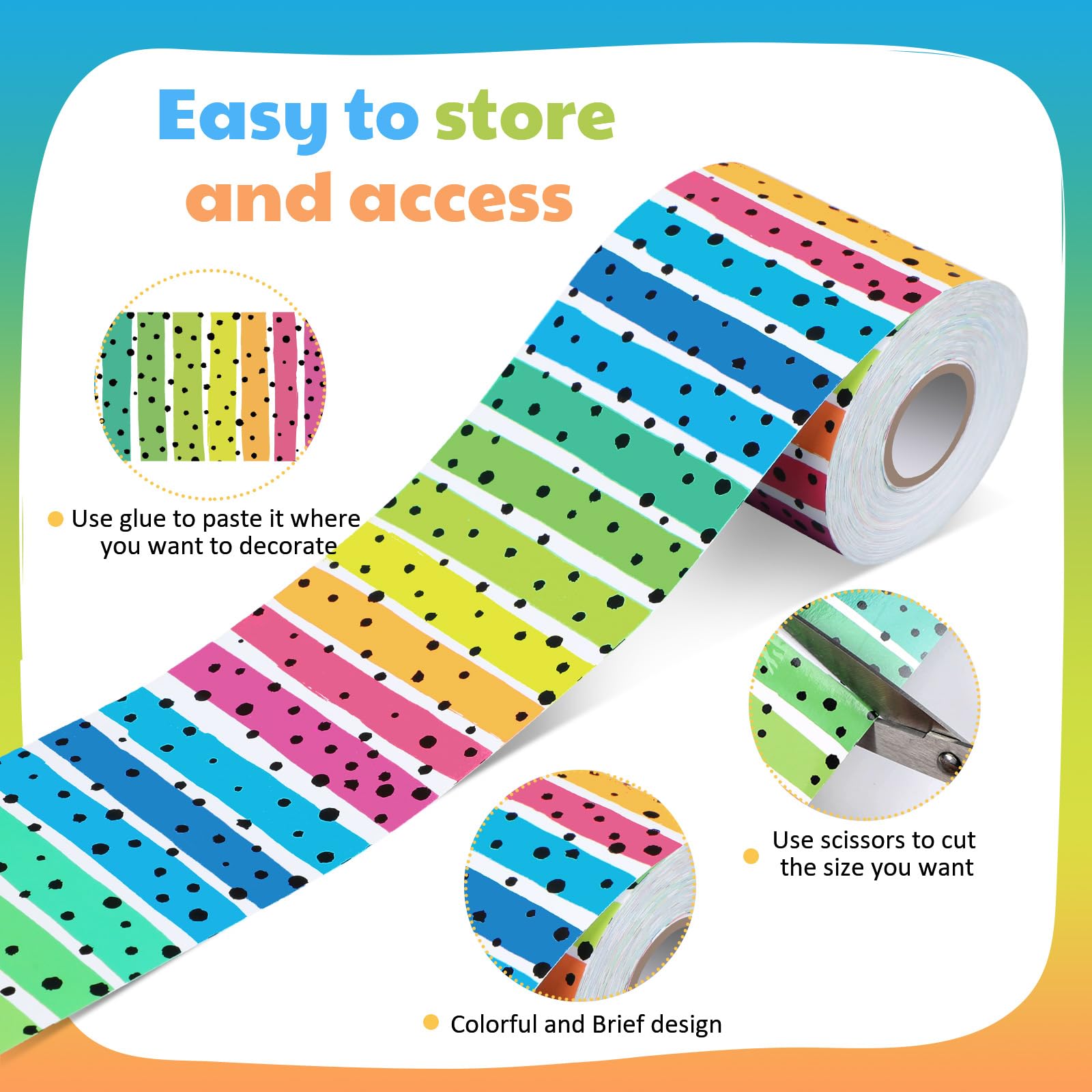 Board Decor Classroom Bulletin Board Borders 6-Roll Set - 196ft Colorful Scalloped Trim With 200 Glue Dots Scalloped Classroom Borders - View #11