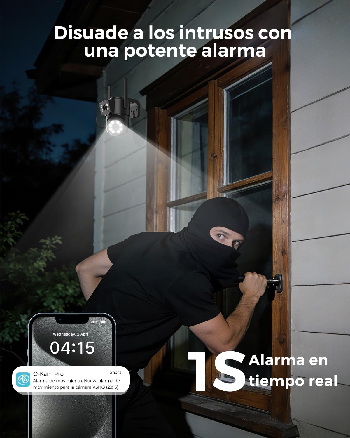 Reobiux 2K Camara Vigilancia WiFi Exterior con Doble Lente, 2,4G/5Ghz Cámaras Vigilancia Domicilio con Visión Nocturna Color, Seguimiento Automático, Audio Bidireccional, Grabación Continua 24/7