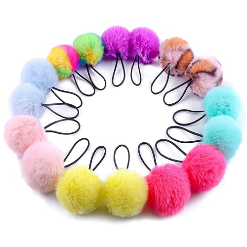 16 lazos para el pelo con pompones para niñas, suaves y esponjosos, bandas para el pelo con pompones para niños pequeños