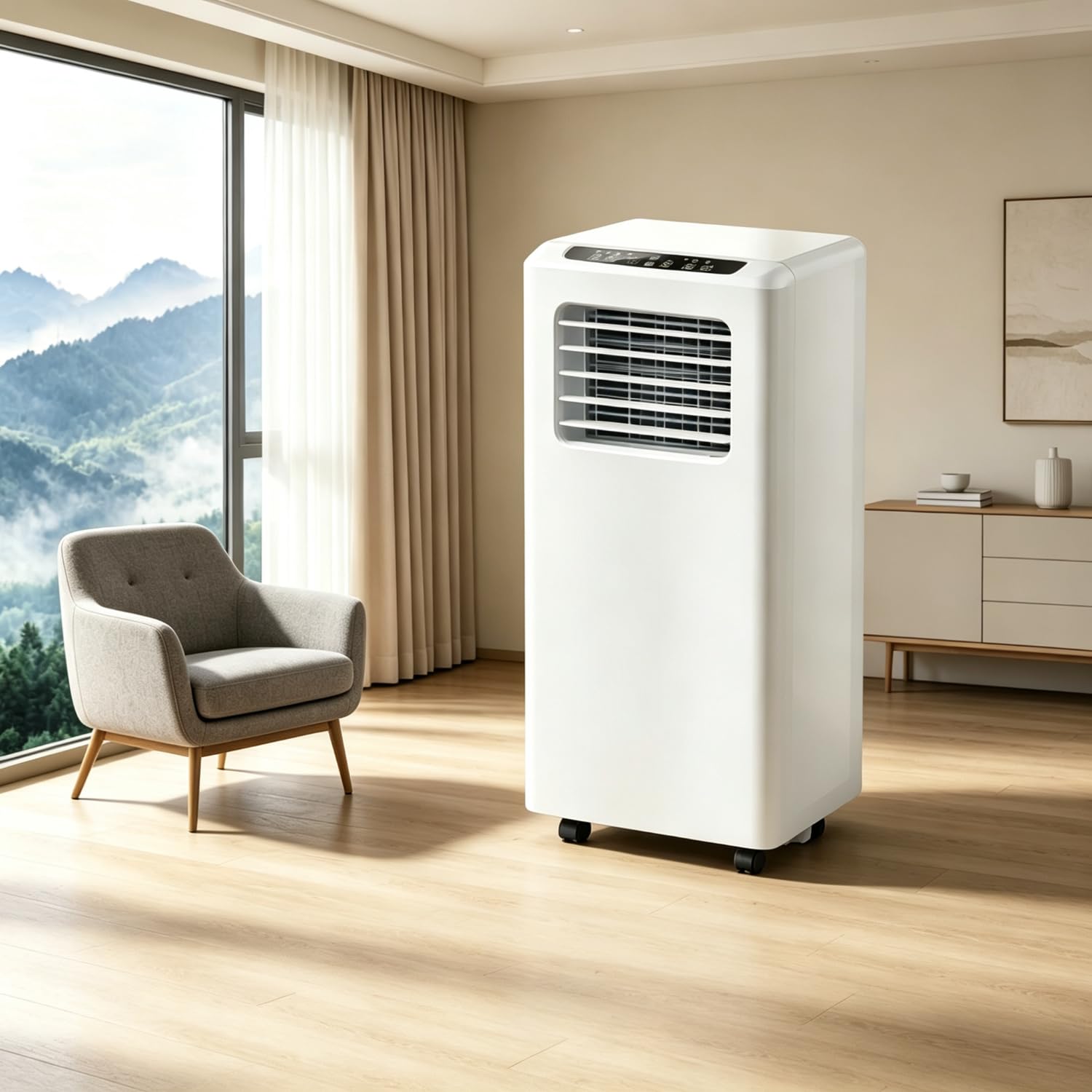 12000 BTU Przenośny klimatyzator, 4-w-1 AC z osuszaczem wentylatora i timerem, zestaw okienny w zestawie, łatwy do poruszania się w biurze w sypialni, ciche chłodzenie do 30 m2