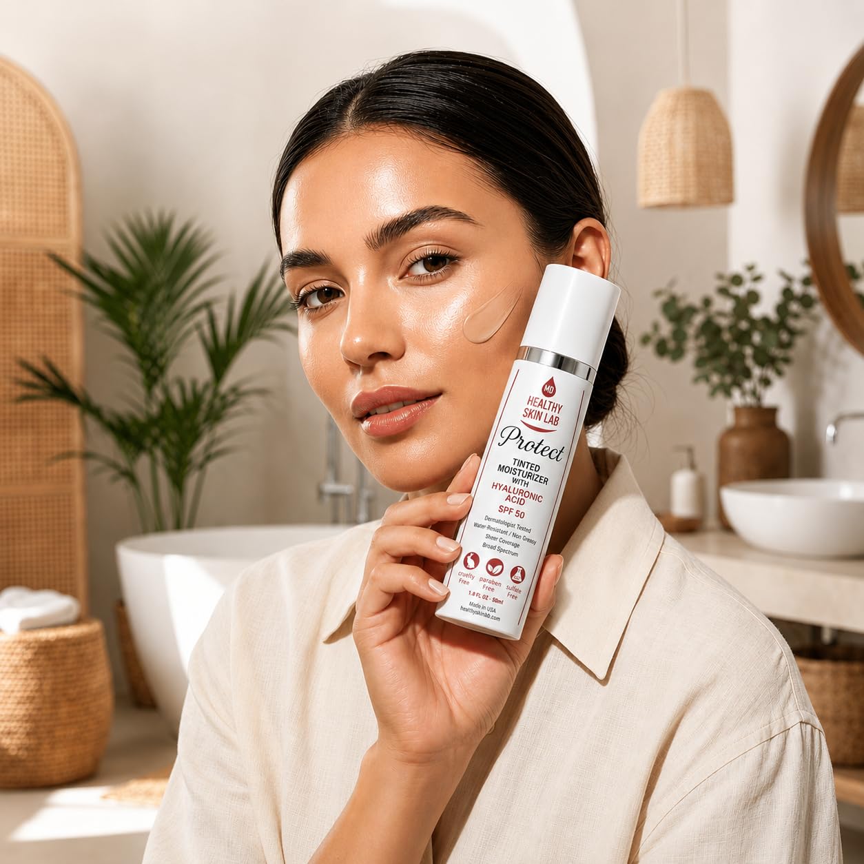 Healthy Skin Lab - Crema idratante colorata con protezione solare minerale SPF 50, acido ialuronico, ossido di zinco, biossido di titanio