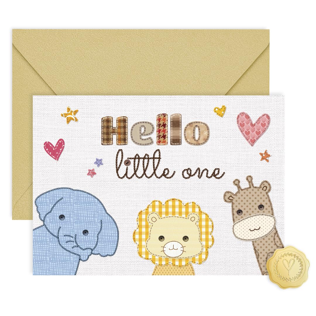 Baby Shower Card for Girl or Boy, Welcome New Baby Congratulations Gift for New Parents, Hello Little One, Gender Reveal (Cute Animals)