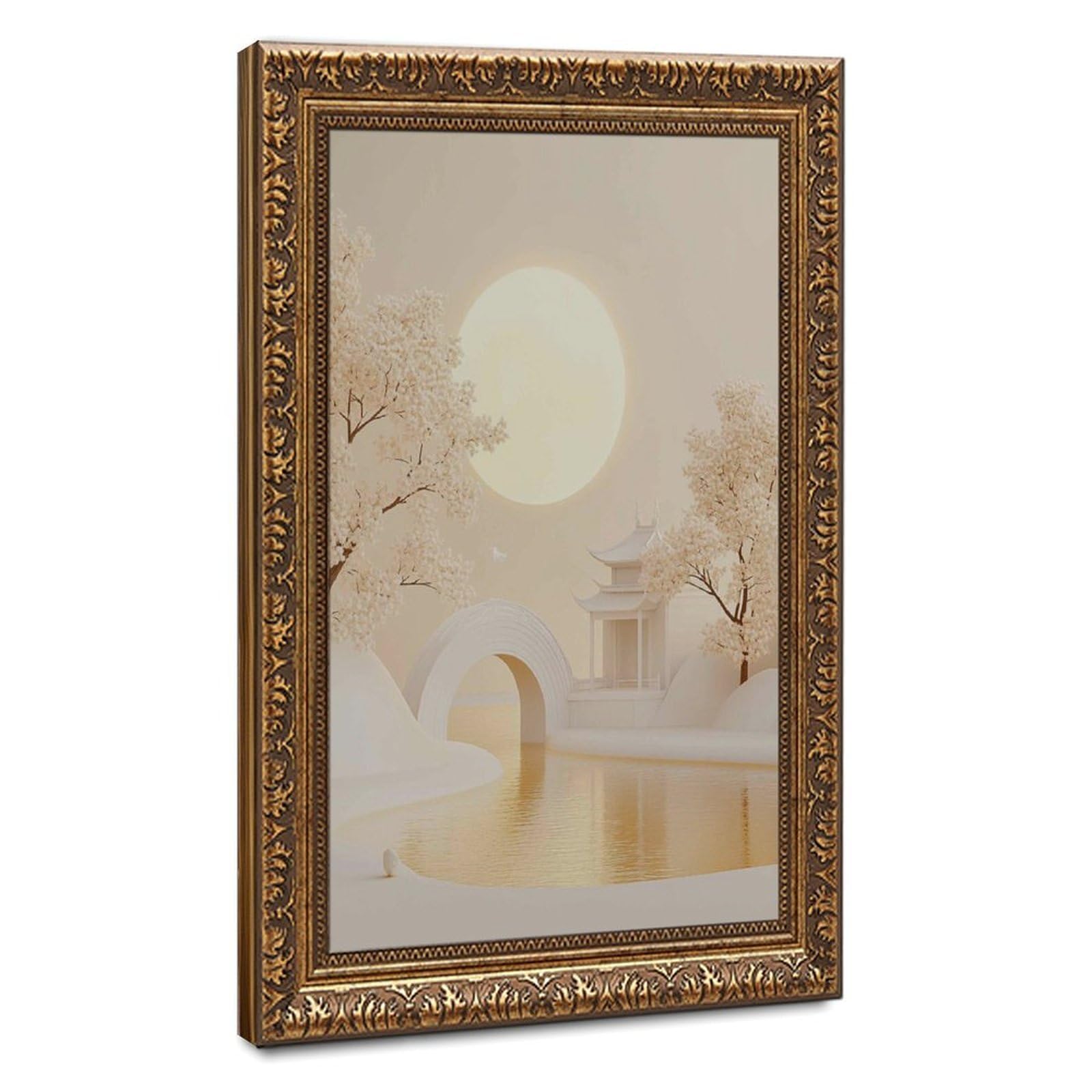 Bareronor Golden Moon Bridge Japanese Canvas Poster Bedroom Decor Landscape Office Room Decor Gift 24" L X 36" W