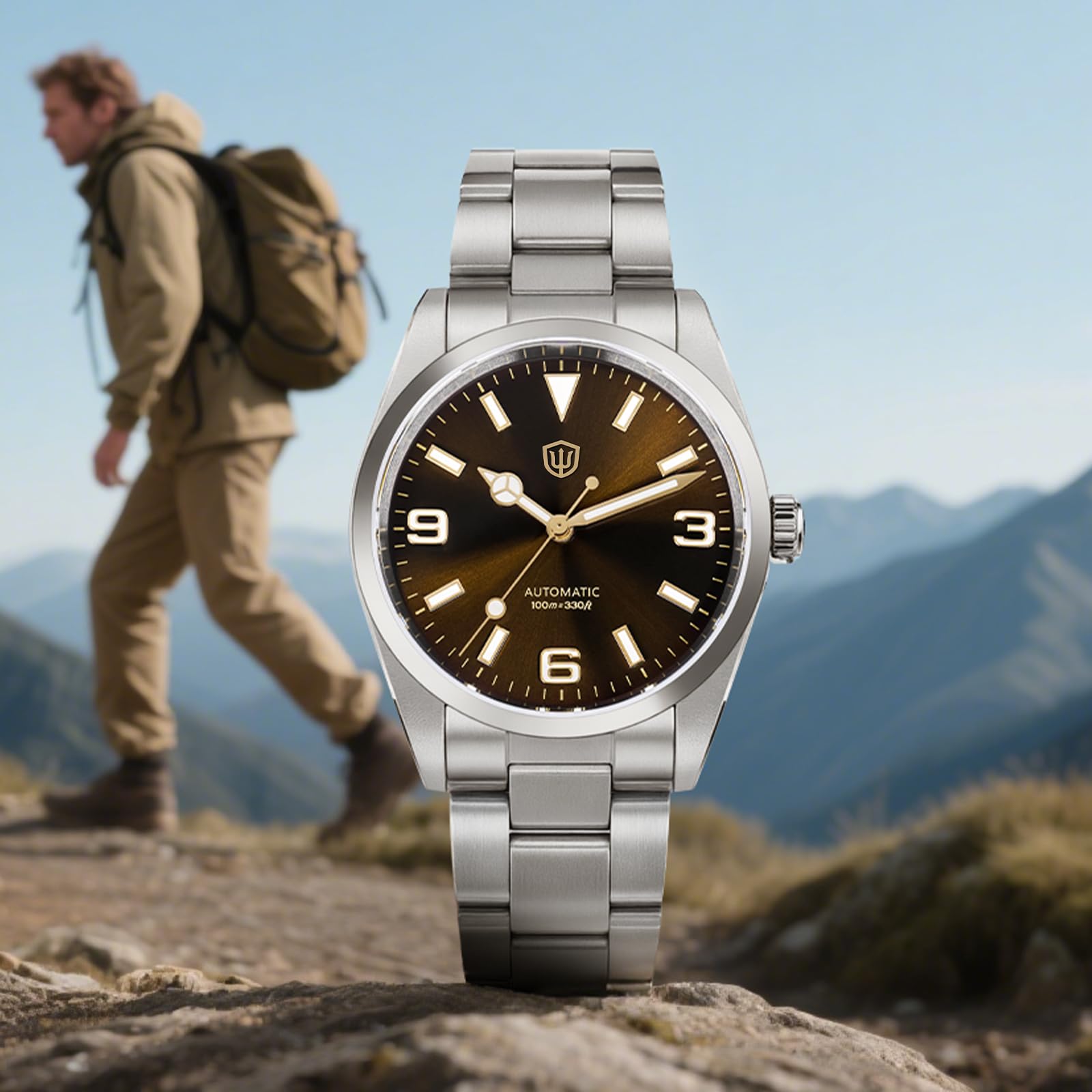 watchdives WD6610 Automatikuhr, Japanisch 9015 Uhrwerk 37mm Saphirglas Herrenuhren 100m wasserdichte Armbanduhr mit Schnell-OTF Verstellverschluss