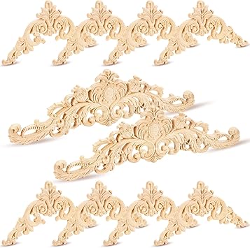 Yalikop 5 Pieces Wood Appliques and Onlays Wood Appliques for Furniture Decorative Wooden DIY Carved Onlay for Bed Door Cabinet Wardrobe Furniture DecorationSmall Size