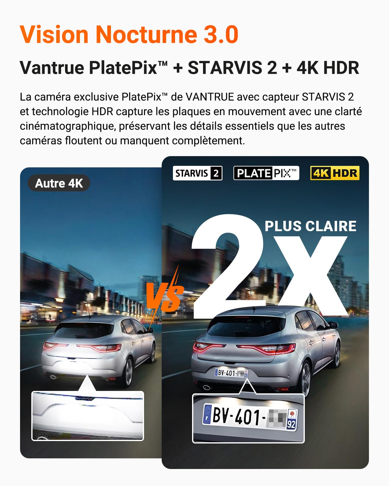 VANTRUE N4 Pro S 3 STARVIS 2 Dashcma Voiture 4K+ 1080P+ 1440P 5GHz WiFi PlatePix™ Caméra embarquée Infrarouge GPS 360°HDR Mode Parking Tampon,Commande Vocale en français, LTE Optionel, Max 1To