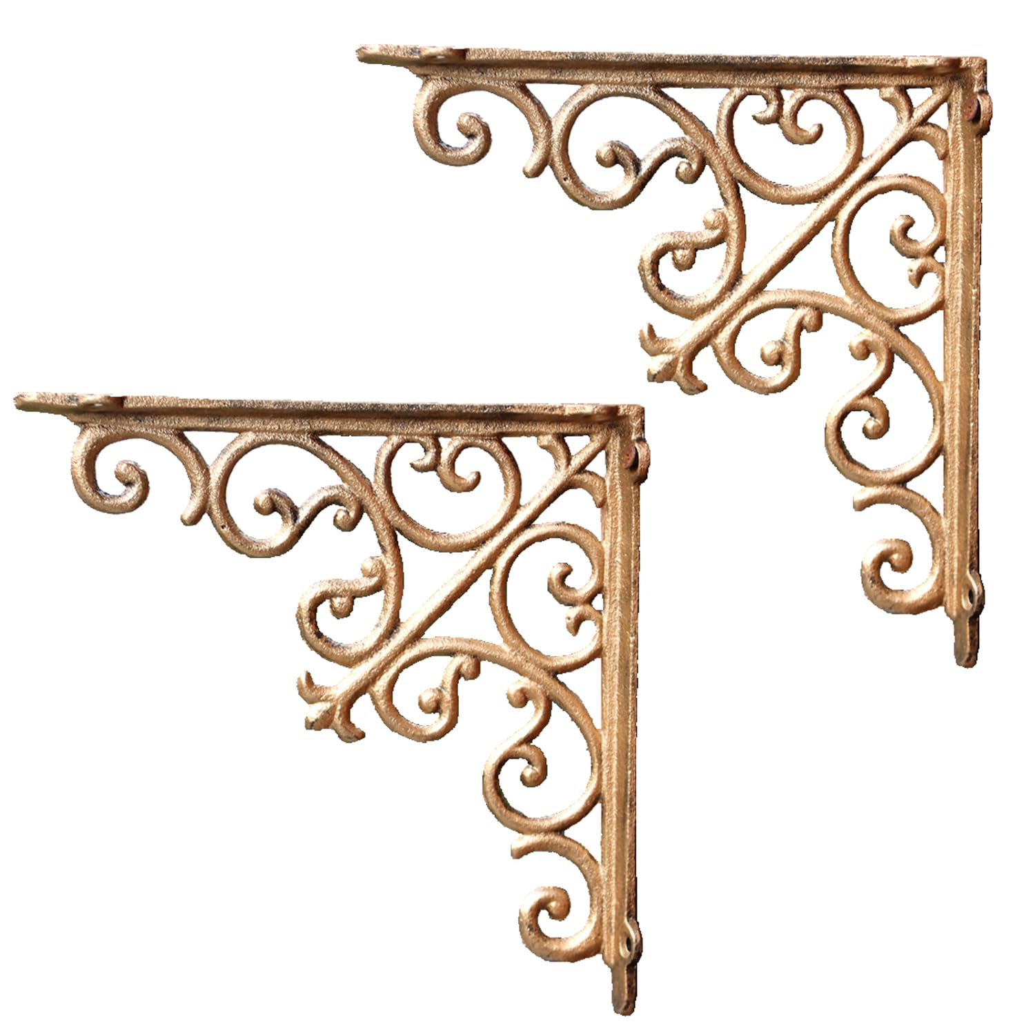 2 Stück Regalträger Metall Dekorative Regalwinkel Rustikale Gusseiserne Regalhalter Schwebende Wandregal Regalhalterungen Schwerlastkonsole Wandkonsolen (12cm,Gold)