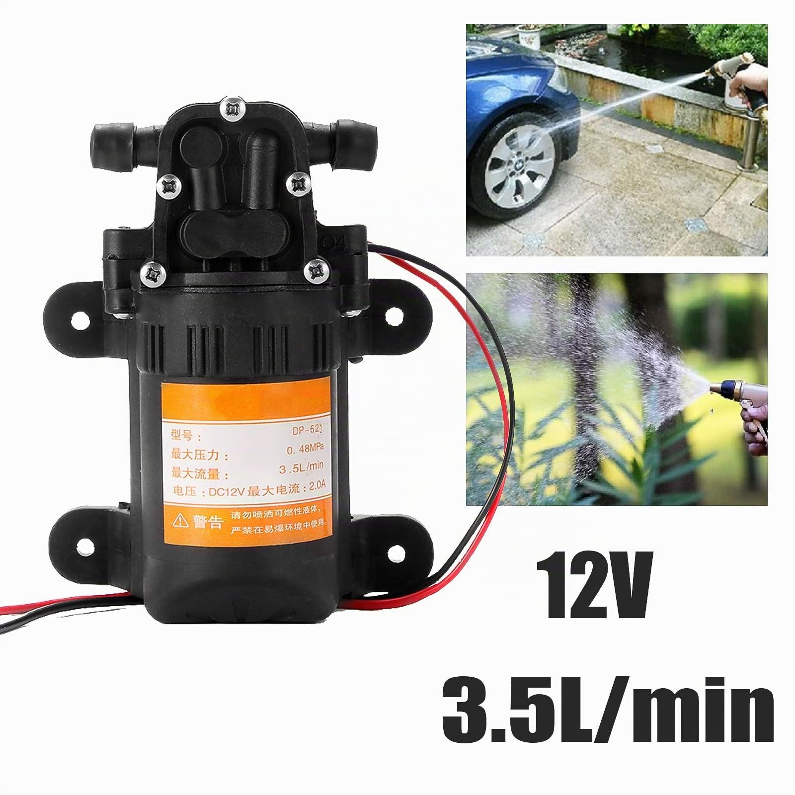 Pompe à diaphragme, mini pompe à eau à diaphragme en plastique de haute qualité 12V 0.48MPA 3.5L/Min pour le lavage de voiture arrosage RV caravane bateau RV jardin