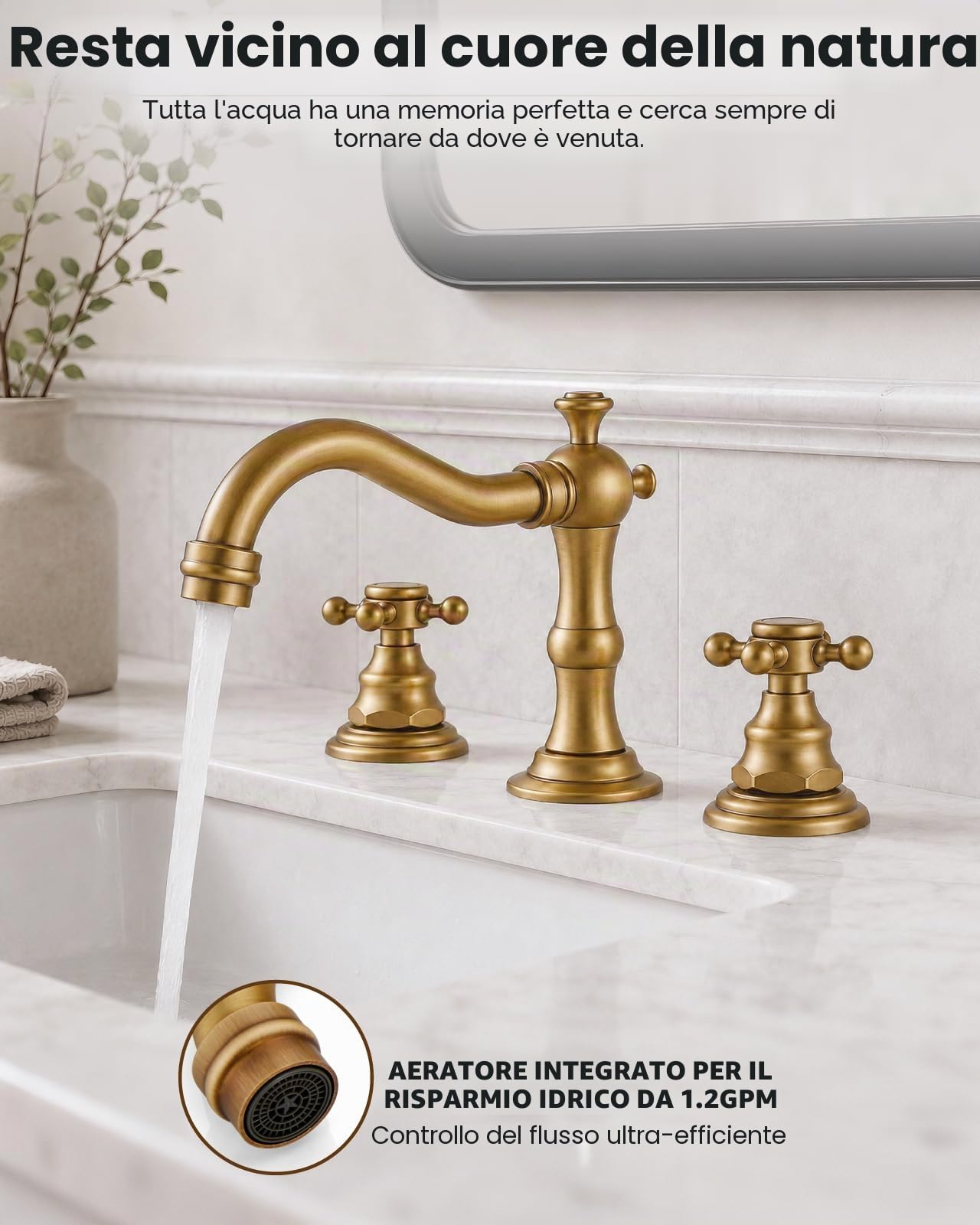 gotonovo, Rubinetto da bagno a due manopole, installazione su piano a 3 fori, con manopole a croce, miscelatore e piletta di scarico coordinata, per lavabo del bagno, ottone antico