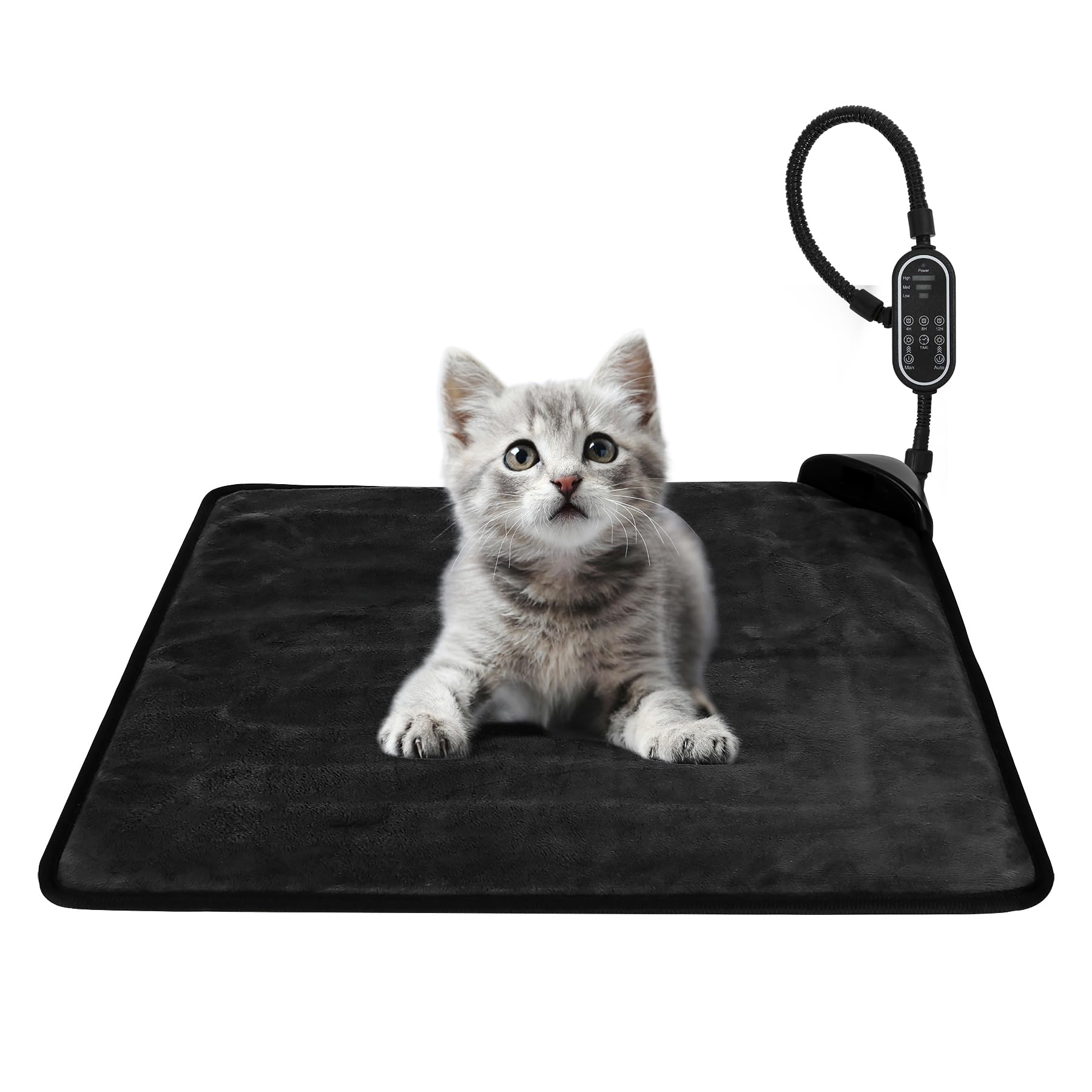 Heating Pad for Dog&Cat, Electric Heated Pet Mat with 3 Temperature & 3 Timers, Automatic Induction Heated Pet Bed, Cat Heating Pad with Chew Resistant Cord (17.7" x 17.7")