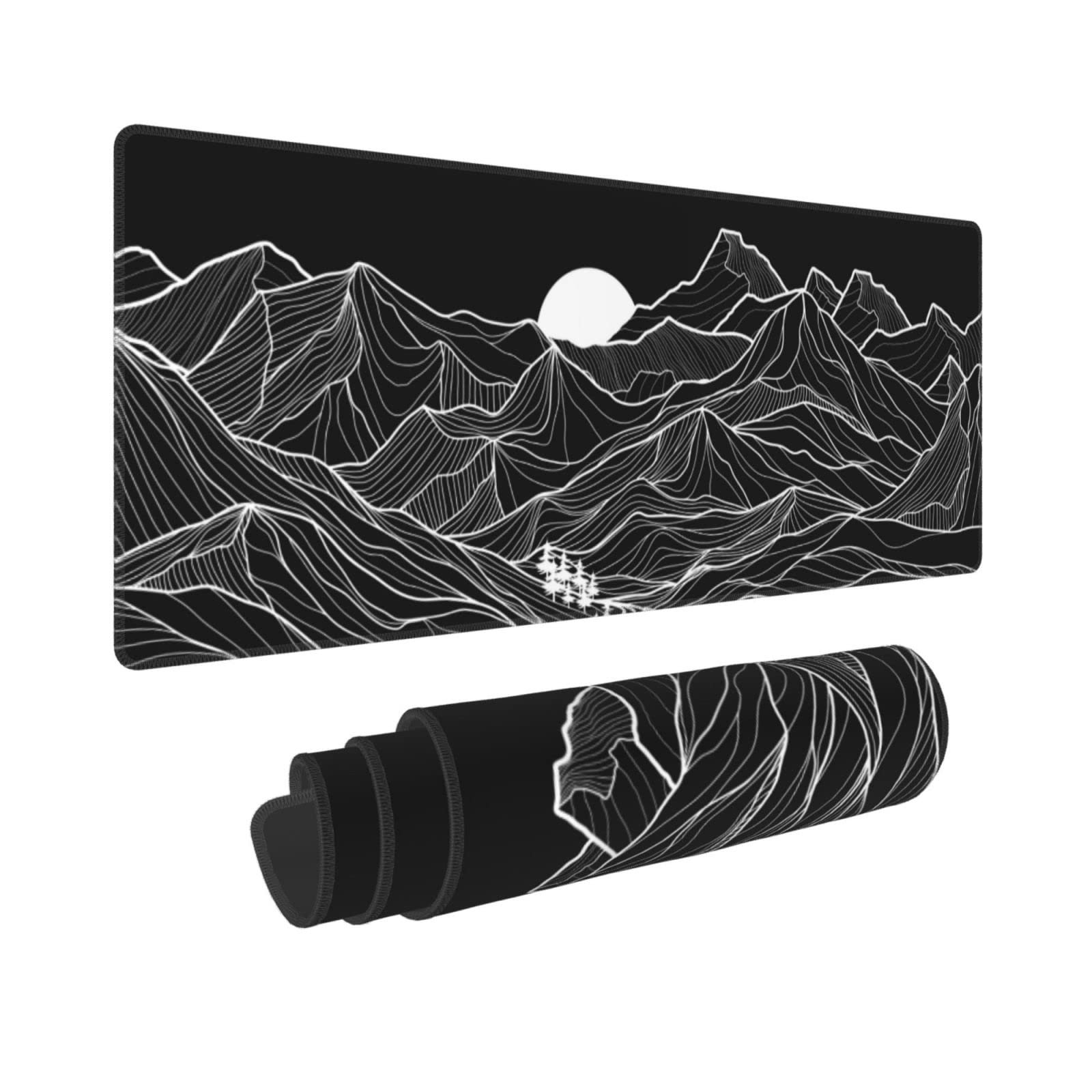 Abstract Mountain Black White XXL XL Large Gaming Mouse Pad for Desk, Non-Slip Long Extended Keyboard Pads Mousepad Rubber Table Mat 31.5 X 11.8 Inch