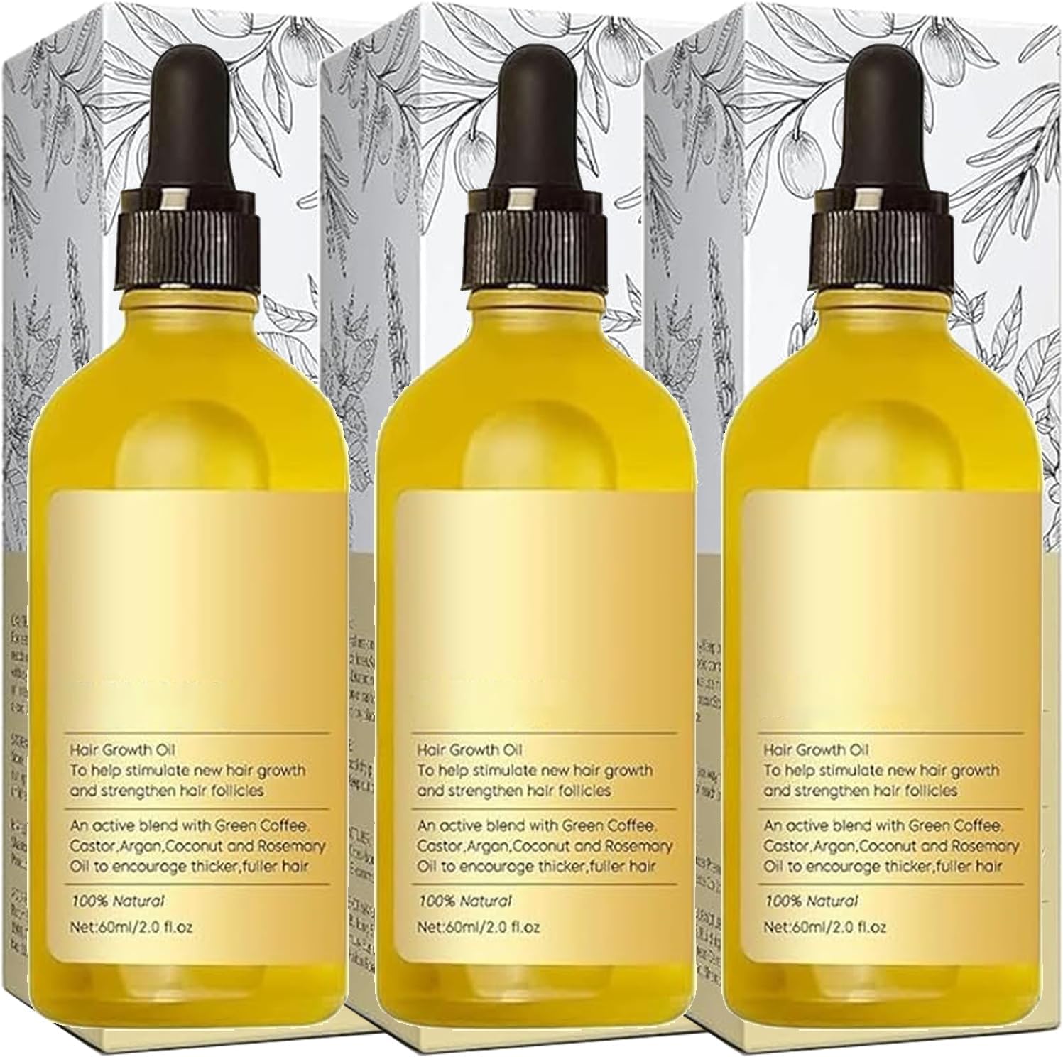 Gaukomzs 3PCS Natural and Rosemary Oil for Hair Growth, Dry Damaged and Thin Hair