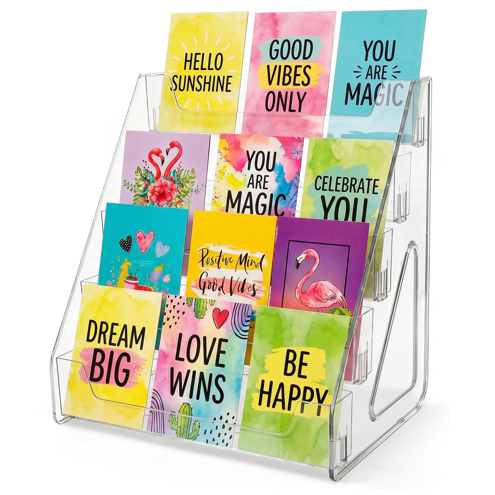 Trading Card Stand - 5 Tier Vertical Holder Card Display for Collectible Card Slabs Toploaders Postcards and Desk Organisation Acrylic Trading Card Display Holder for Home Office Retail (Clear)