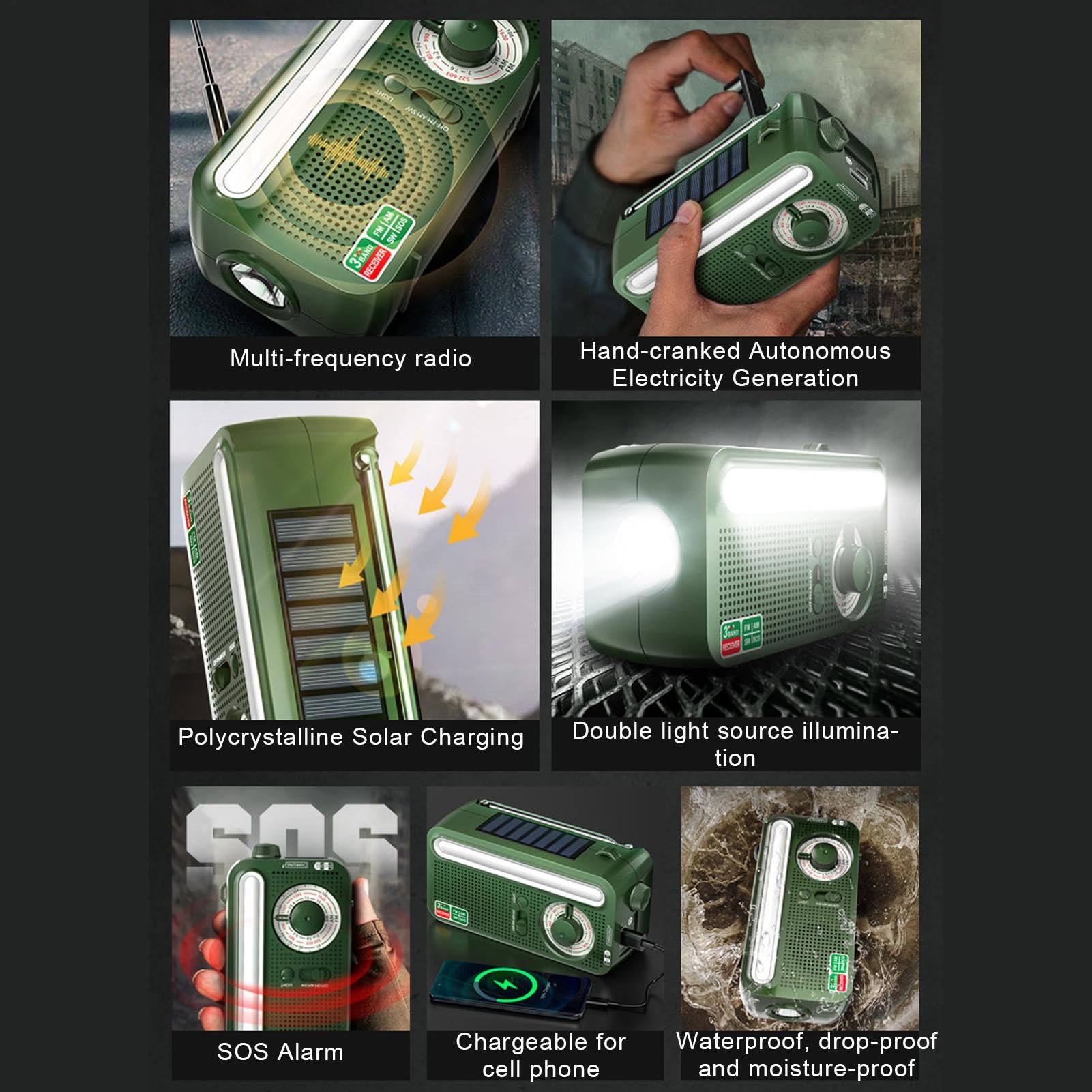 Radio Portable AM FM Radio Solaire Rechargeable Étanche