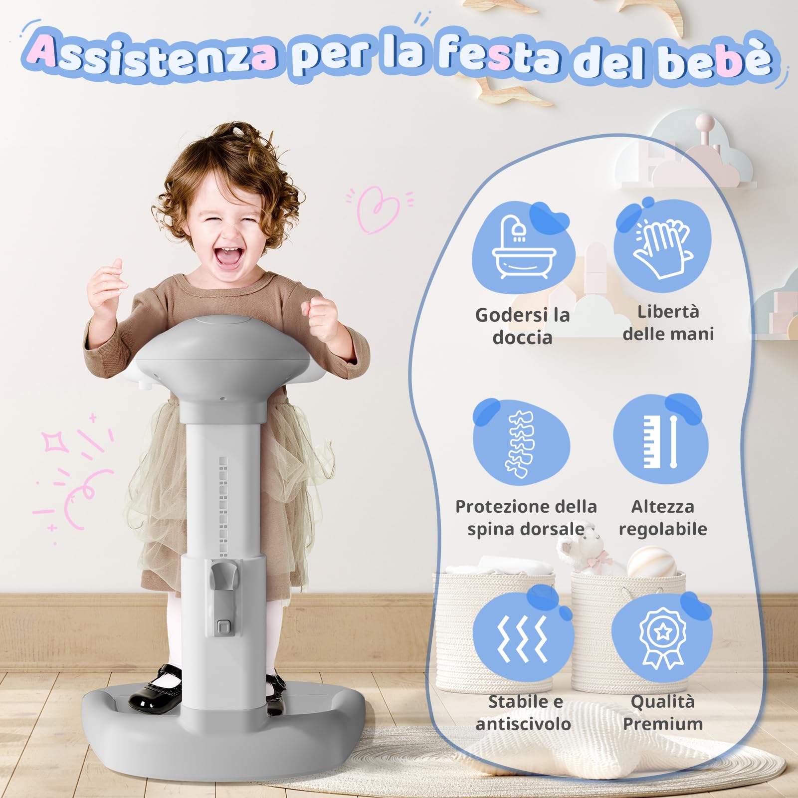 COOSEYA Supporto per vasca da bagno per bambini, torre da bagno regolabile per bambini per alzarsi in piedi, seggiolino da bagno per bambino con base antiscivolo per neonati e bambino piccoli