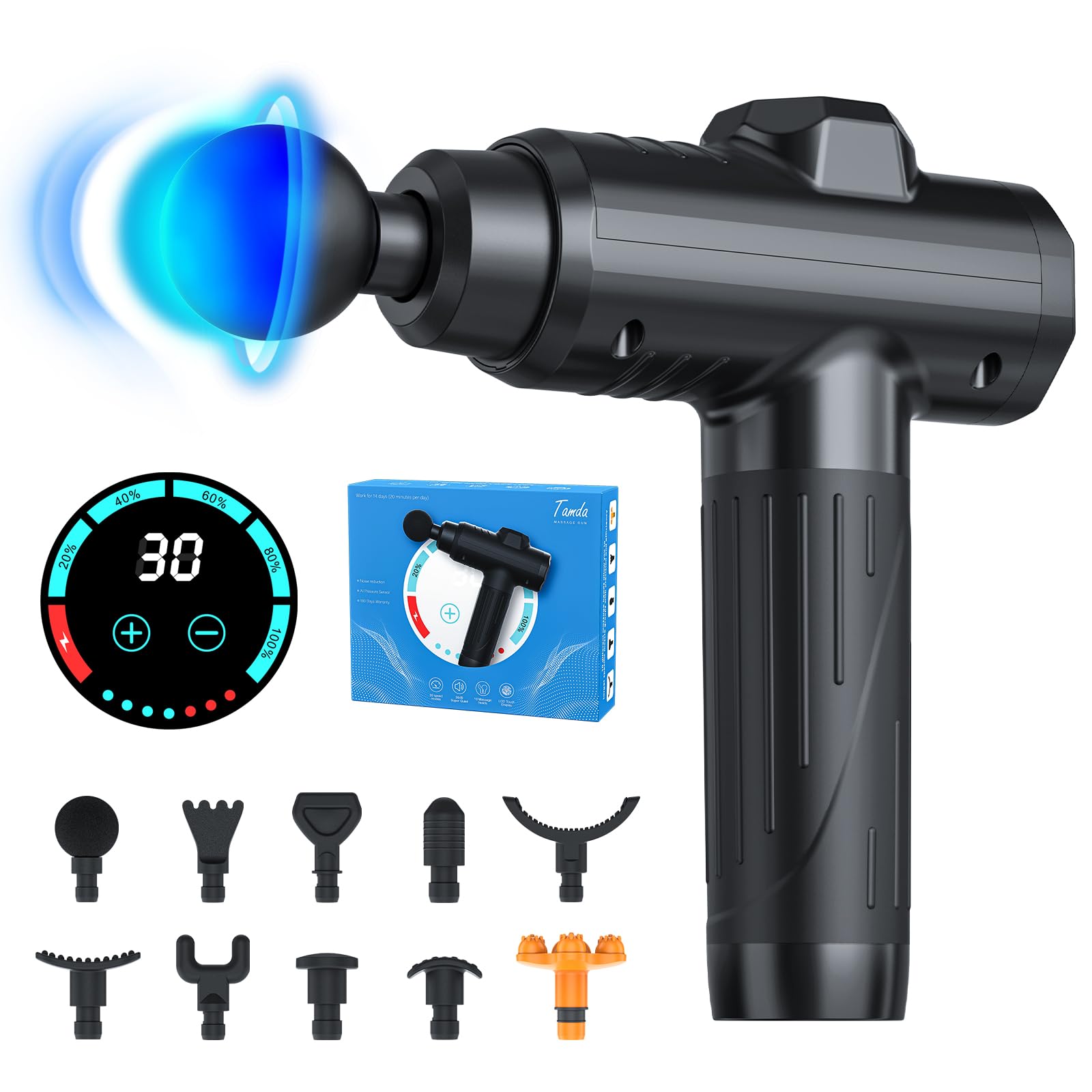 Massage Gun Deep Tissue, Portable Muscle Massage Device with 10 Massage Heads, 2025 Upgraded 30 Speeds Massager with LCD Touch Screen for Body Back Shoulder Muscle RelaxationCarbonfree CertifiedClimeCo Certified