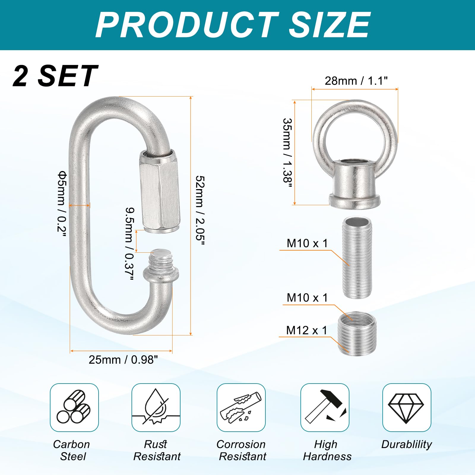 PATIKIL M10 Fine Thread Lamp Female Loop Holder with M12 Adapter Chain Quick Link - Image 2