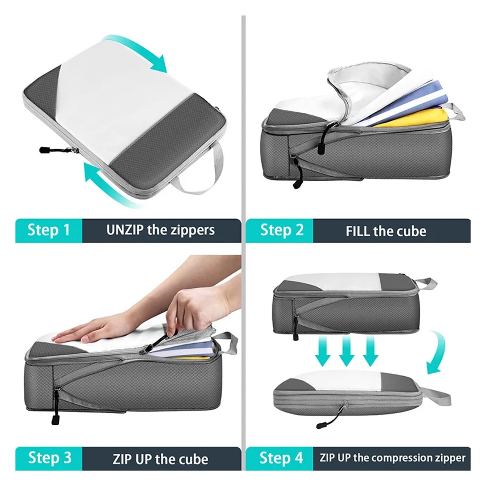 Cubi da imballaggio a Compressione Impermeabili e traslucidi - Set di 3/4 Borse da Viaggio Pieghevoli espandibili in Materiale Tup (opzioni di Colore Disponibili)