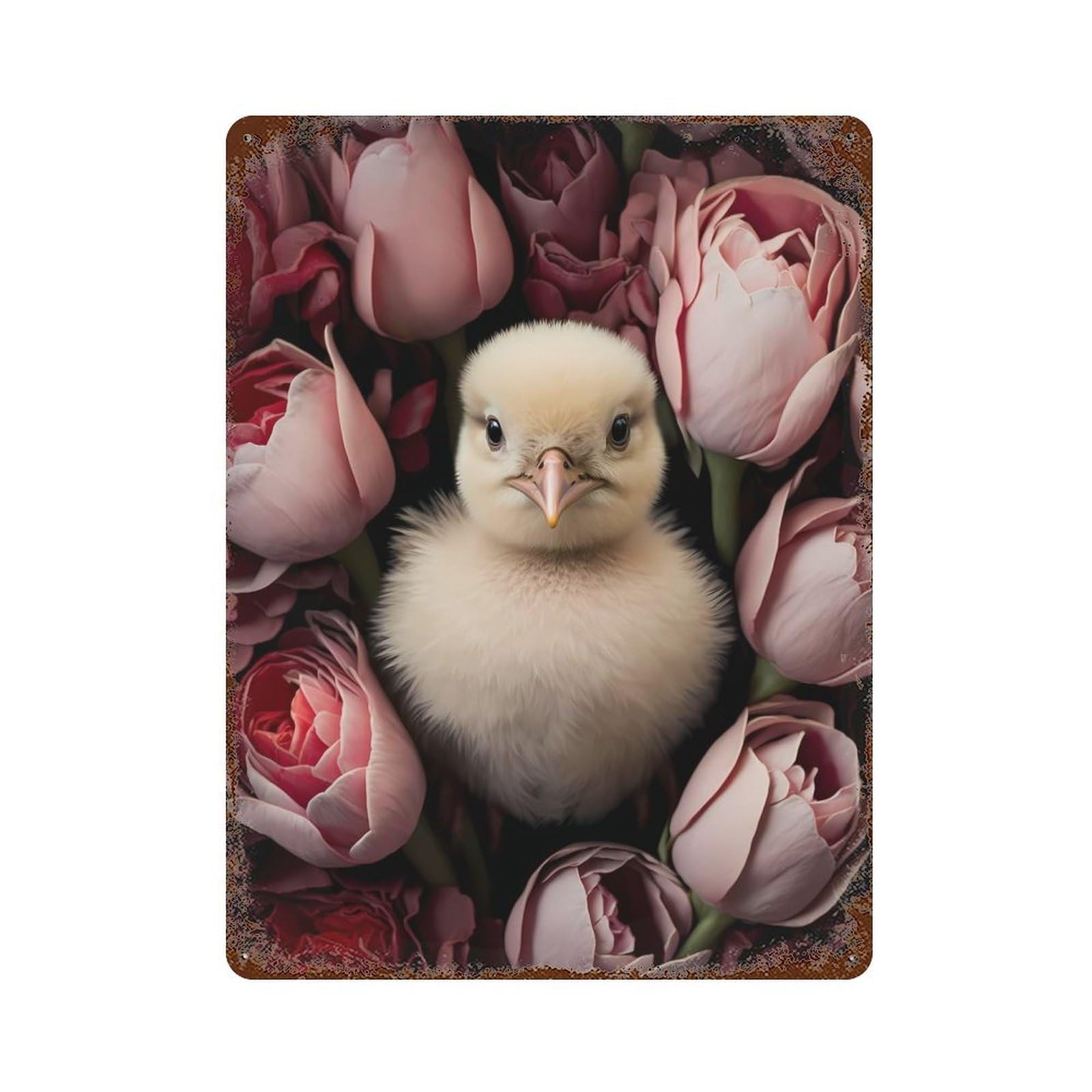 Chick In Roses Rusty Metal Tin Sign 15.7"x11.8", Rustic Home Decor for Living Room, Hallway And Home Decor