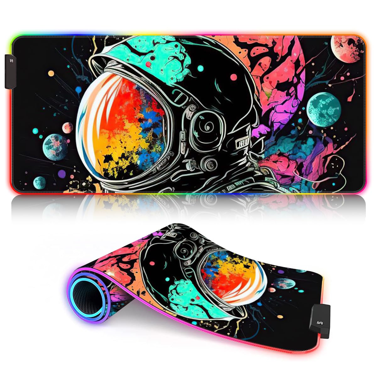 Tappetino per mouse da gioco con astronauta al neon LED lungo esteso ROG tappetino per mouse da scrivania (60 x 35 x 0,3 cm) lavabile a mano tappetino per mouse da gioco accessori da scrivania