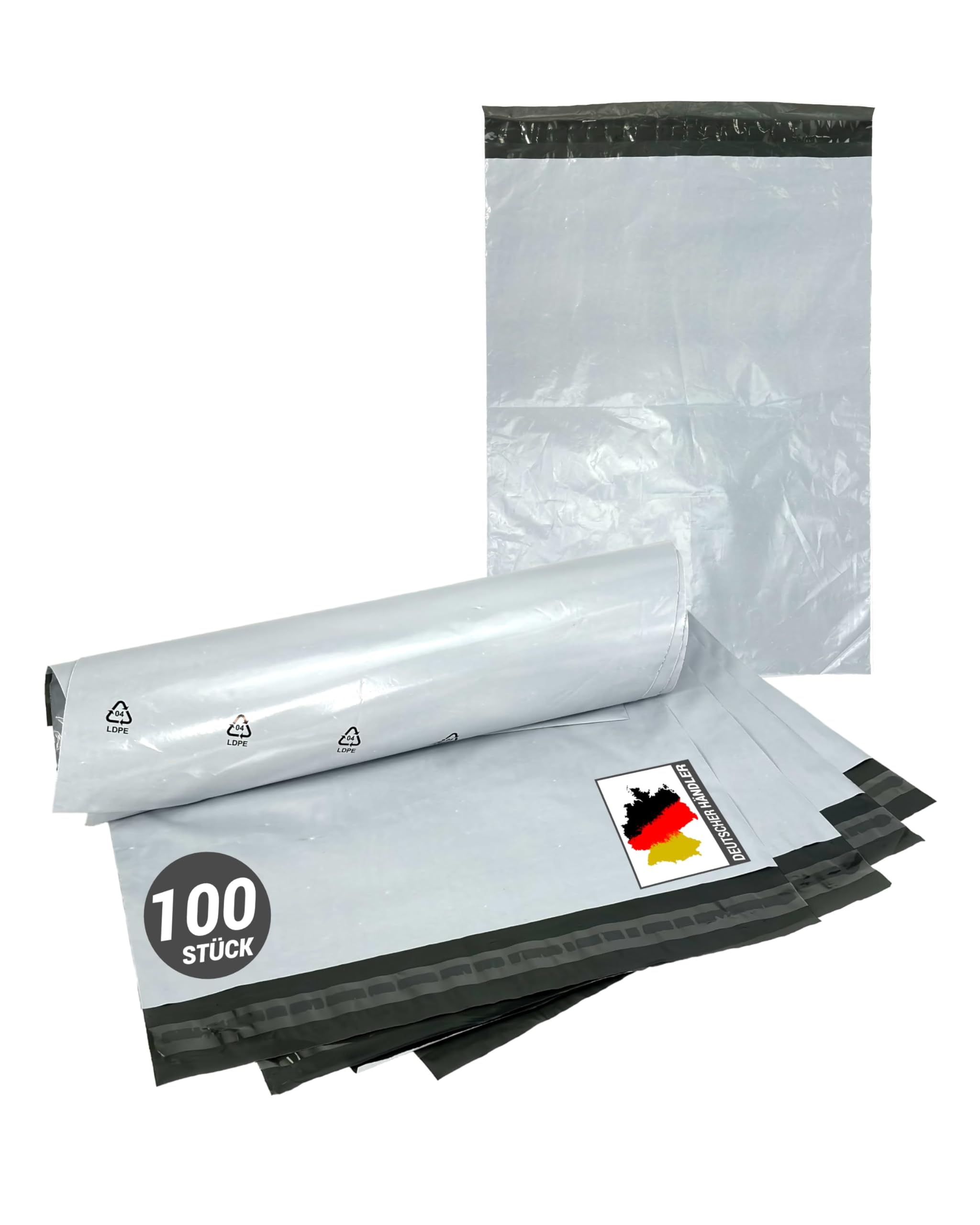 100 Stück Folienversandtaschen - strapazierfähig, blickdicht, reißfest, Polyethylen (LDPE), ideal für Kleidung, Dokumente und vieles mehr (50 µm - 450 x 550 mm)
