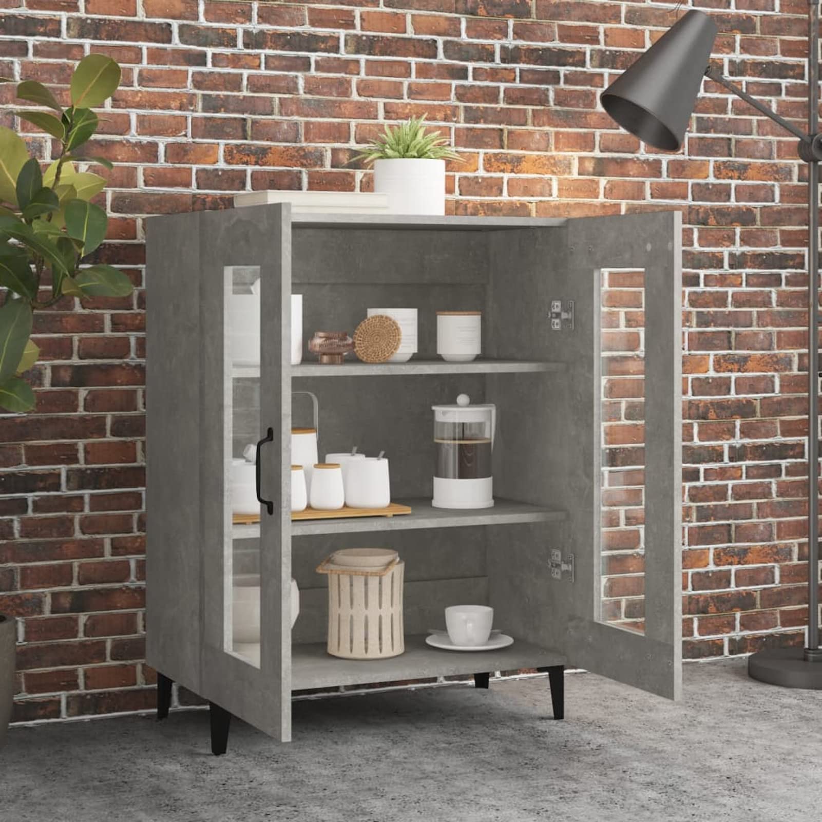 Credenza Grigio Cemento 69,5x34x90 cm in Legno Multistrato,Credenza,Credenza Moderna,Credenza Salvaspazio,Credenza Soggiorno/Cucina-812127