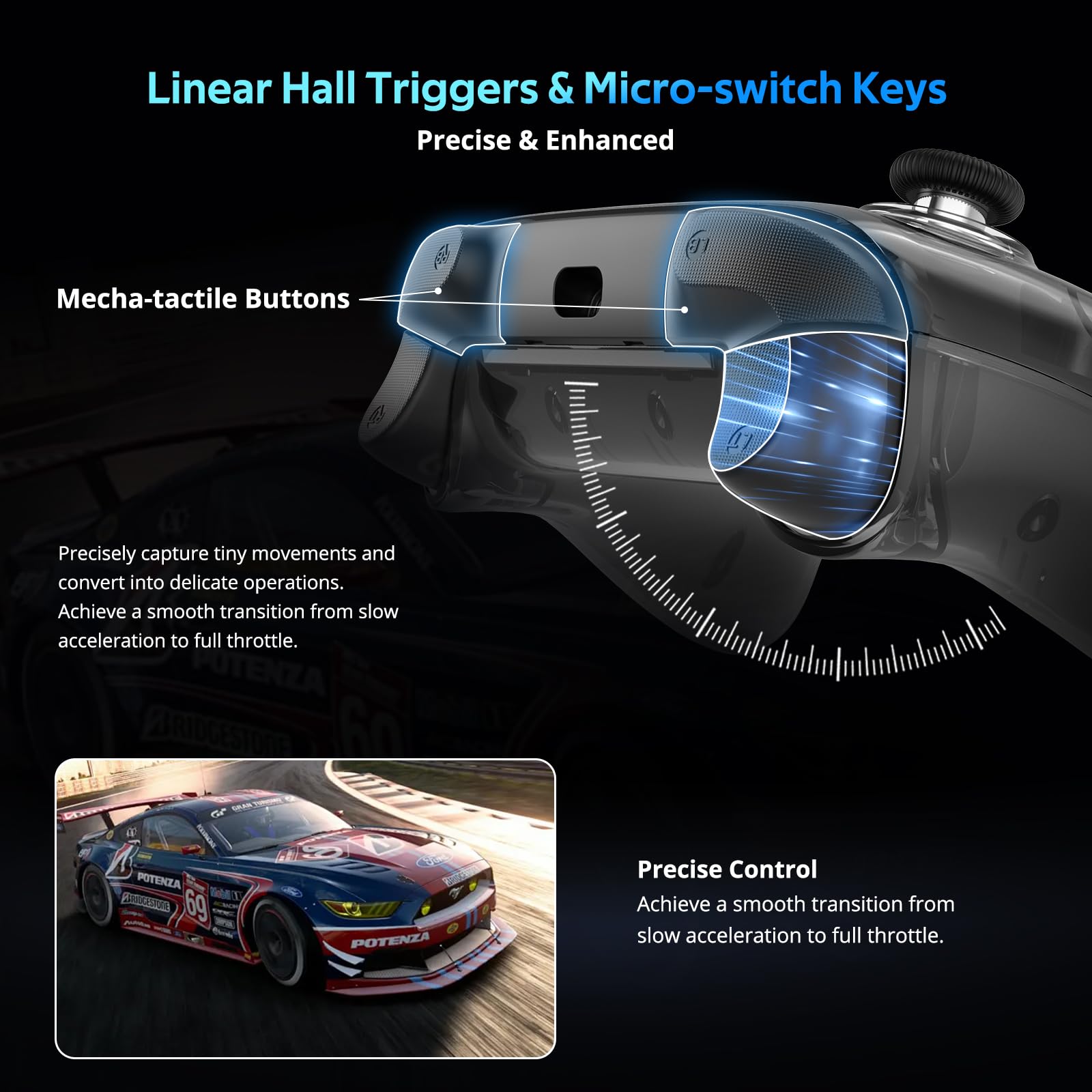 Controlador C8 para PC – Dongle Bluetooth inalámbrico – Joystick con efecto Hall e iluminación RGB – Botón macro de 1000 Hz – Doble vibración – Controlador de juegos para PC con Windows, Android, Swit