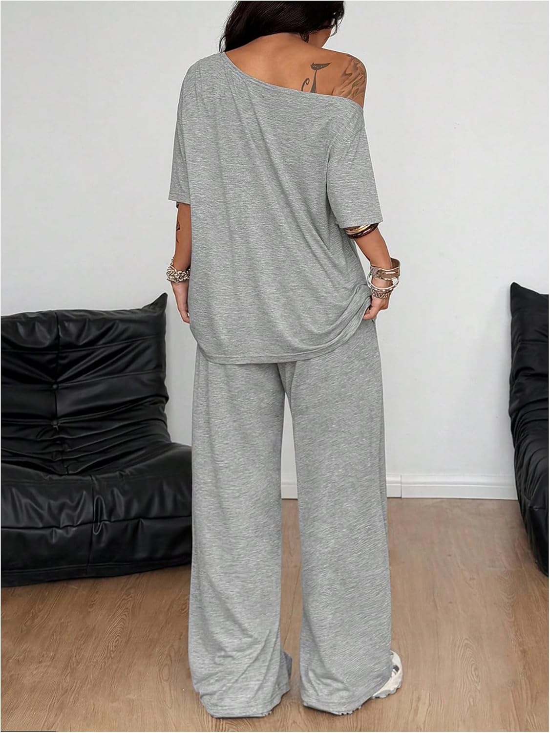 SOLY HUX Women's Summer 2 Piece Outfits Off the Shoulder Half Sleeve T Shirt and Sweatpants Set Casual Streetwear - Image 2