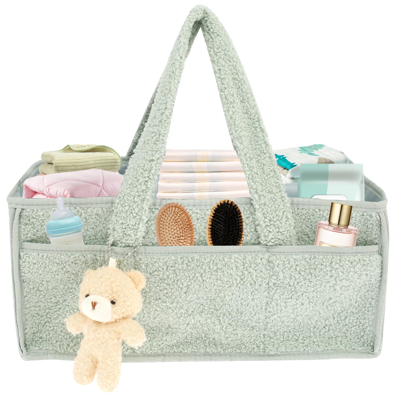 Qinglang Baby Nappy Caddy Organiser Portable Baby Wipes Bag Diaper Caddy Felt Nursery Storage Baskets Newborn Essentials Gifts With Removable Dividers