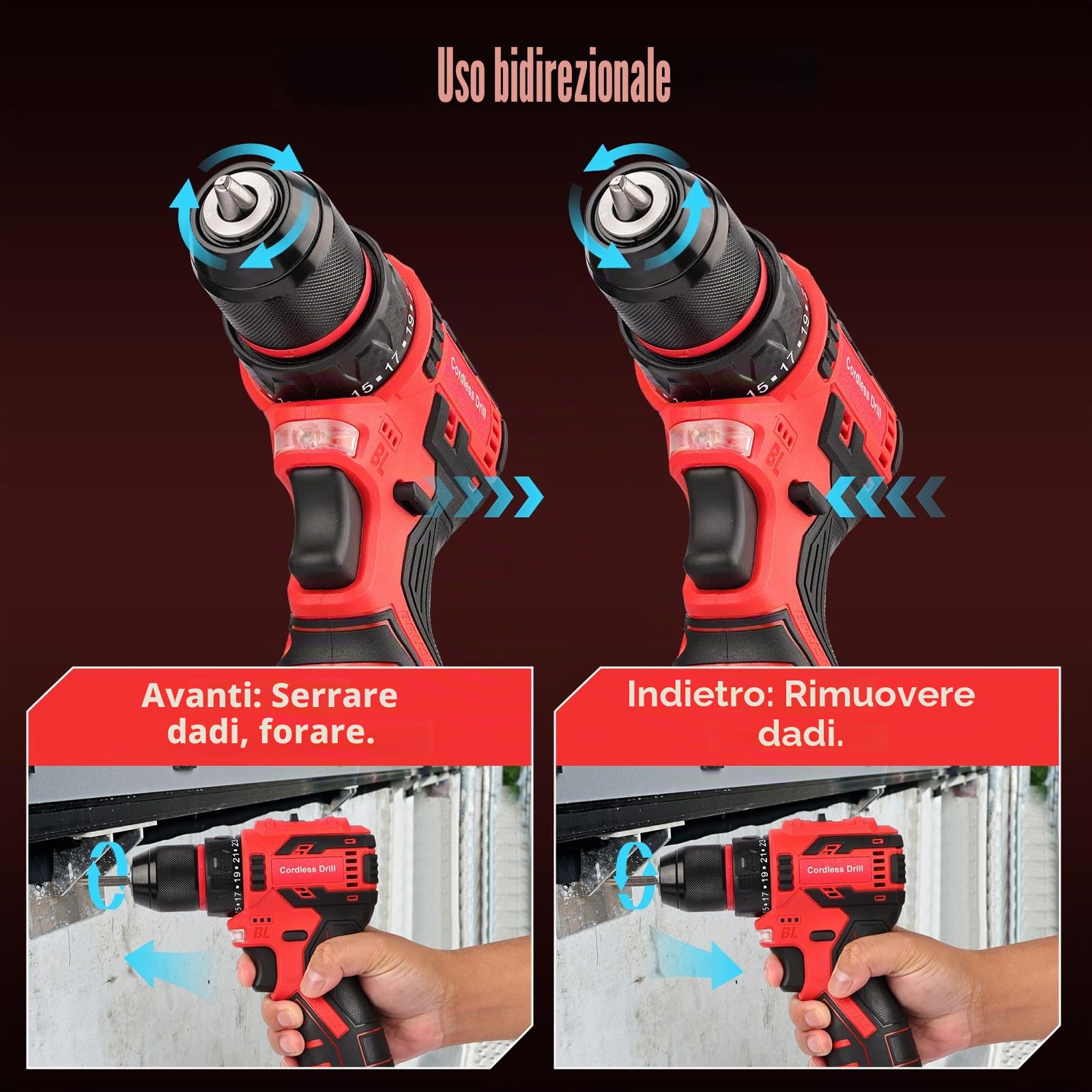 Trapano Avvitatore a Batteria 16.8V Brushless, 60Nm Coppia Elevata, 3200RPM Trapano a Batteria Professionale con 2 Batterie 2.0Ah, Mandrino 10mm, 23+1 Regolazioni, 24 Accessori per Fai da Te