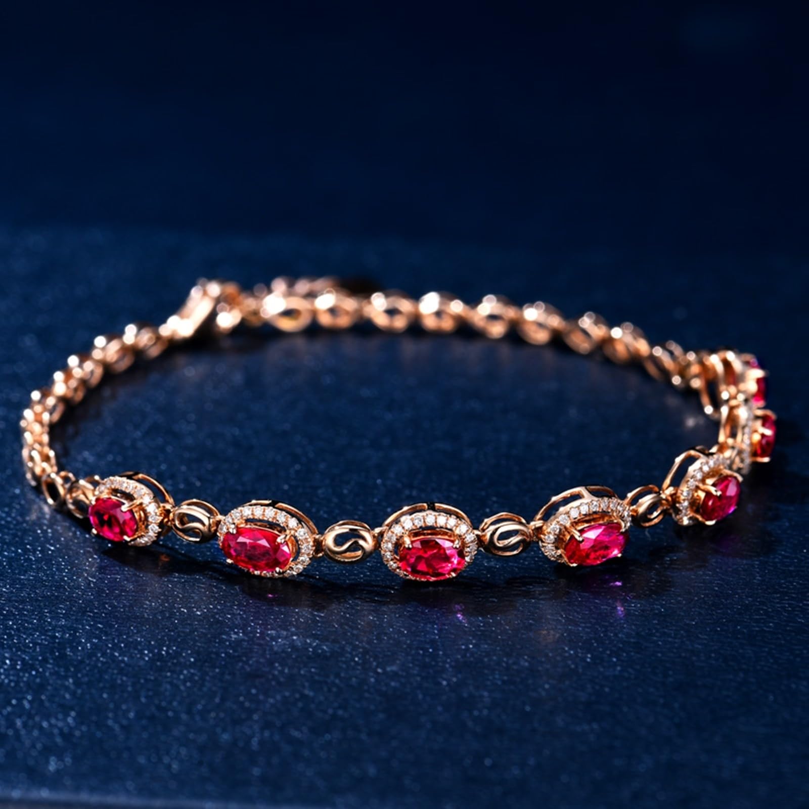 Bracciali Oro Rosa Donna 18k/14k/9k, Bracciale Donna Rubino Sintetico 2.1ct 16-18 cm Estensione 4 cm con Moissanite, Braccialetto da Sposa Fidanzati