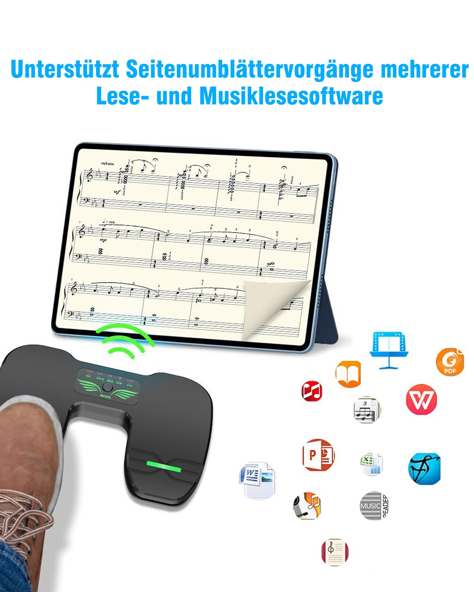 Bluetooth Page Turning Pedal: Bluetooth Fußschalter - Wiederaufladbare Musik Lese Controller für Tablets Smartphones