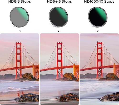 Miniatura 3 de K&F Concept Kit de filtros de lente ND8 ND64 ND1000 ND de 2.835 in, vidrio óptico, 24 filtros impermeables multicapa con bolsa de filtro y paños de