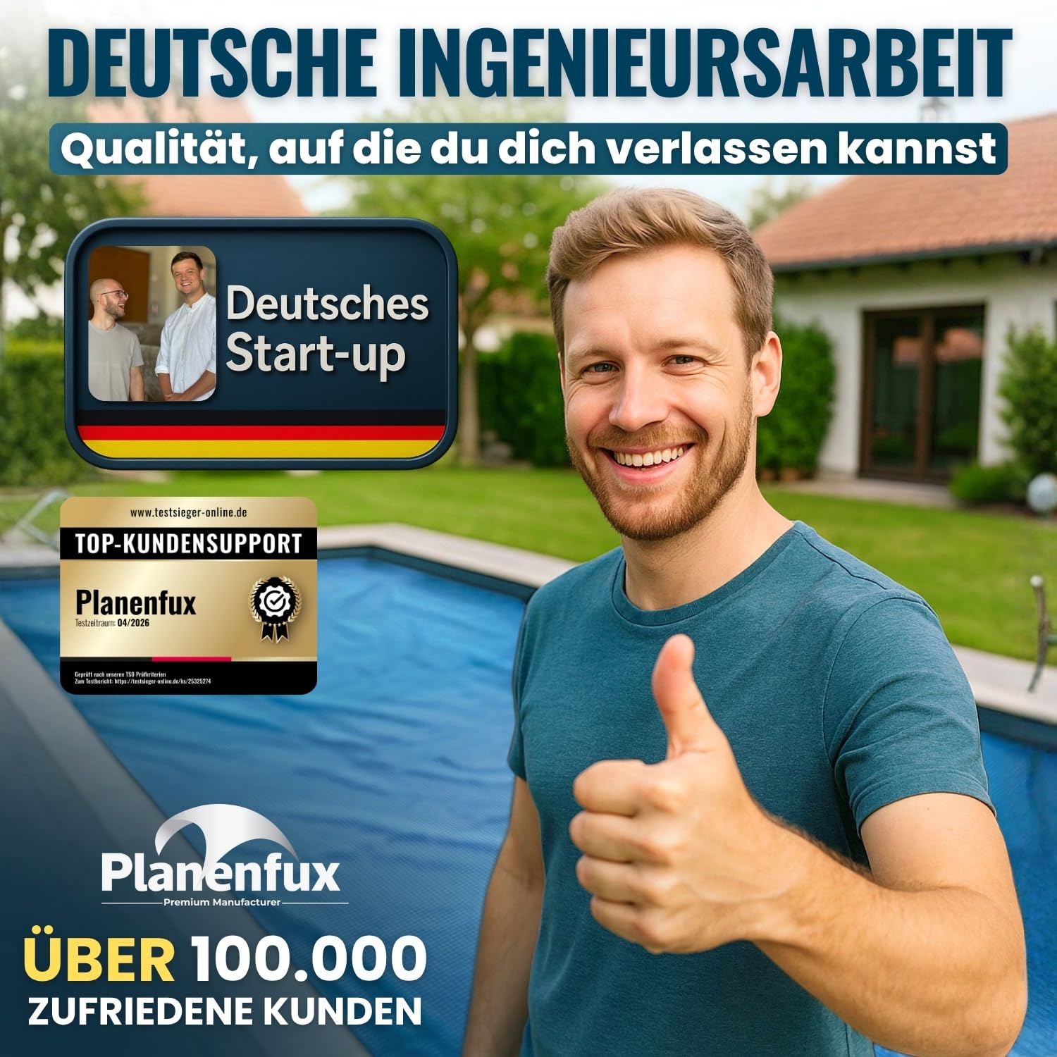 Planenfux® 400µm Solarplane Pool Rund 366cm inkl. Befestigung | UV, Chlor- & Salzwasser-Resistente Pool Solarfolie | Solarabdeckung | Individuell zuschneidbare Solarabdeckung zum Poolwasser erwärmen