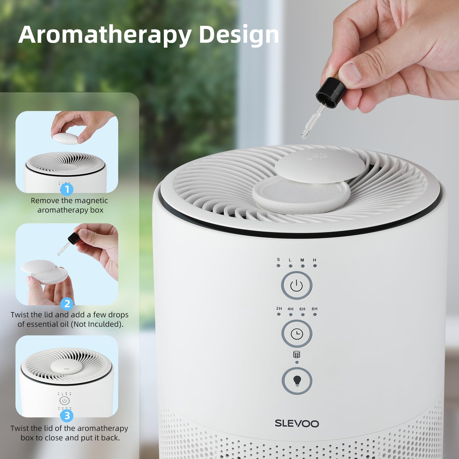 Slevoo Purificateur D'Air Chambre, Éliminant 99,97% La Fumée, La Poussière, Le Pollen Et Les Odeurs, Filtre Hepa H13 Avec Éponge Parfumée, 3 Niveaux De Vitesse & Time Mode Sommeil À 23 Db,Blanc