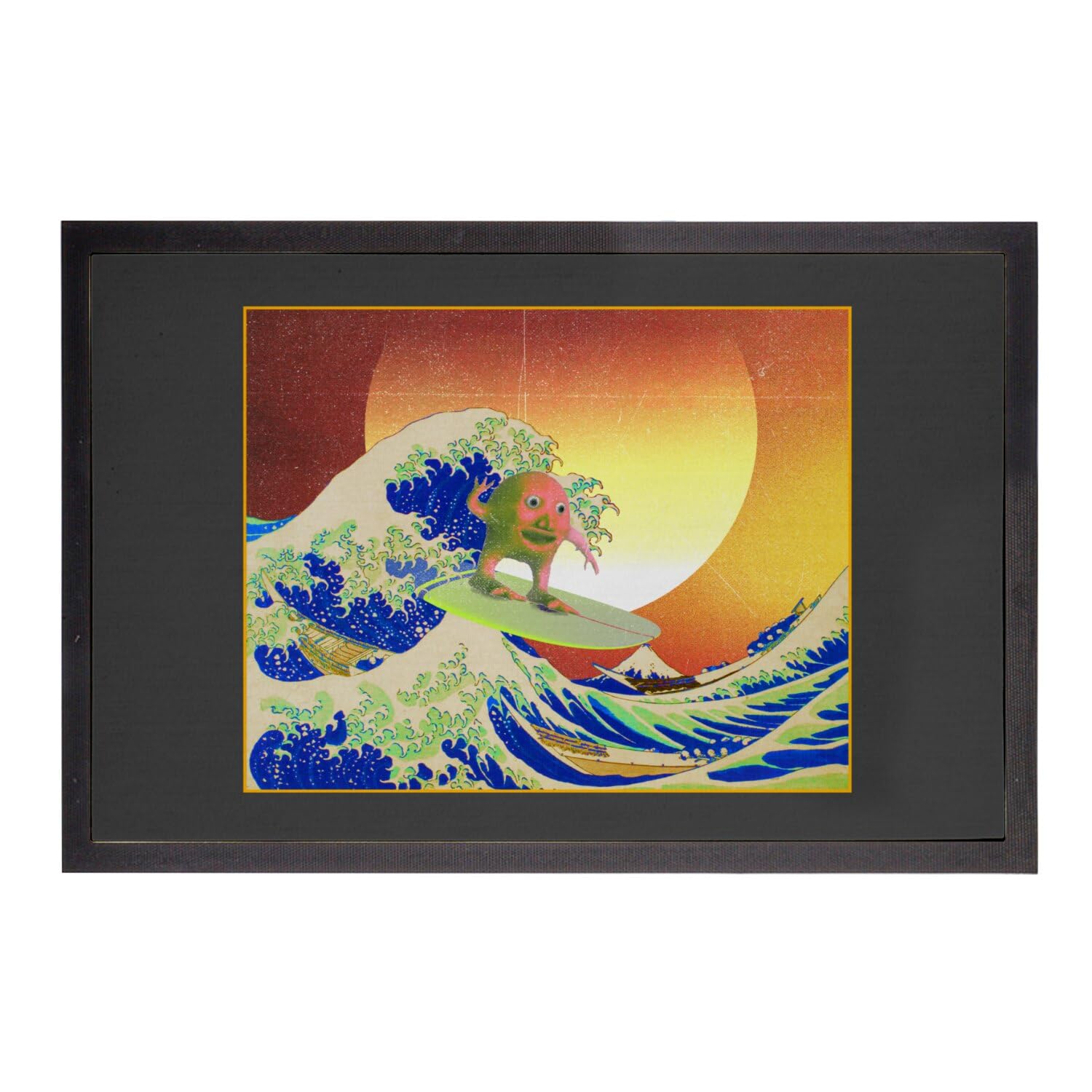 Paillasson Noir Meme Surfing Hokusai 75x50cm tapis entree humour