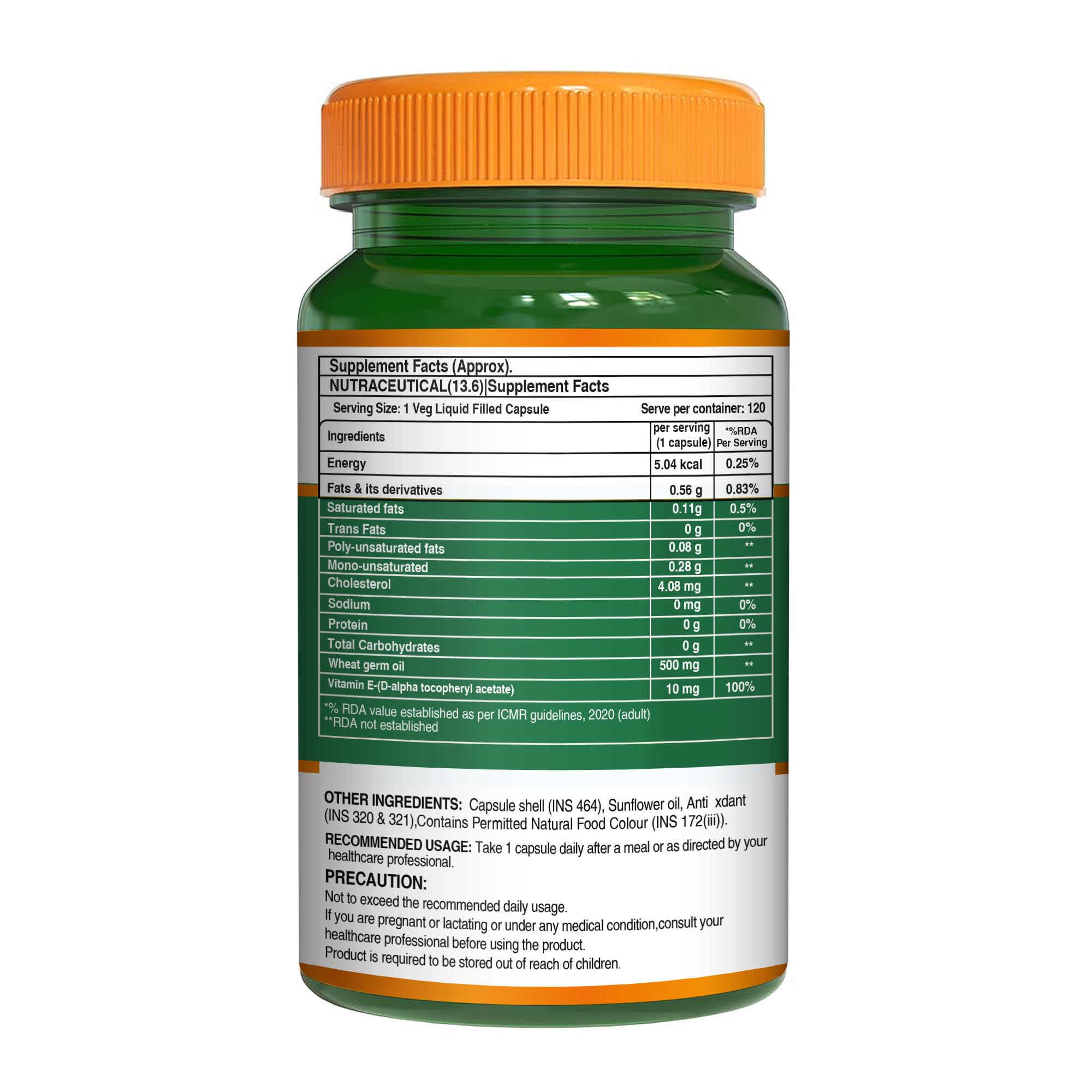 Pure Nutrition Vitamin E Capsule 510mg with Wheatgerm Oil β 120 Liquid Fill Capsules | Vit E Capsule for Face, Immunity & Heart Health | Natural Antioxidant Vitamin E Supplement