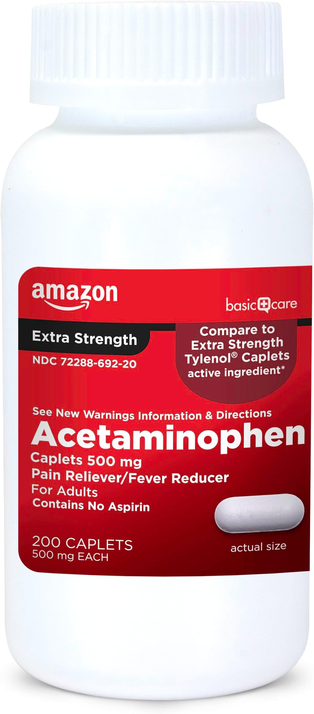 Amazon Basic Care Extra Strength Pain Relief, Acetaminophen Caplets, 500 mg, 200 Count
