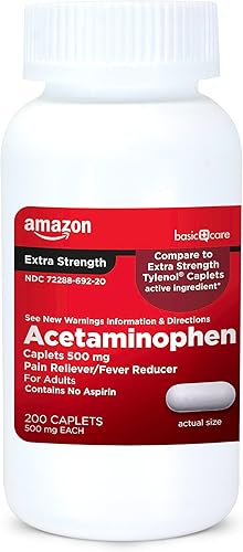 Amazon Basic Care - Analgésico extrafuerte; cápsulas de acetaminofén de 500 mg; 200 unidades (el empaquetado puede variar)