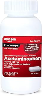 Amazon Basic Care Extra Strength Pain Relief, Acetaminophen Caplets, 500 mg, 200 Count (Packaging may vary)