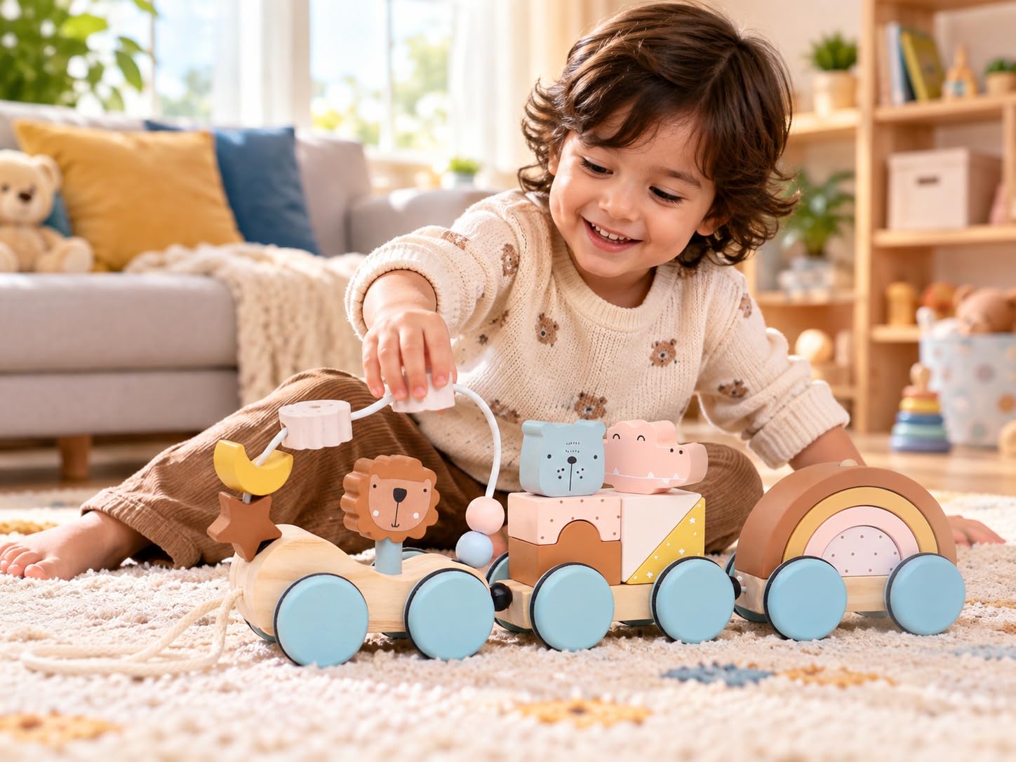 Wooden Toy Train & Stacking Blocks - Educational Gift -2