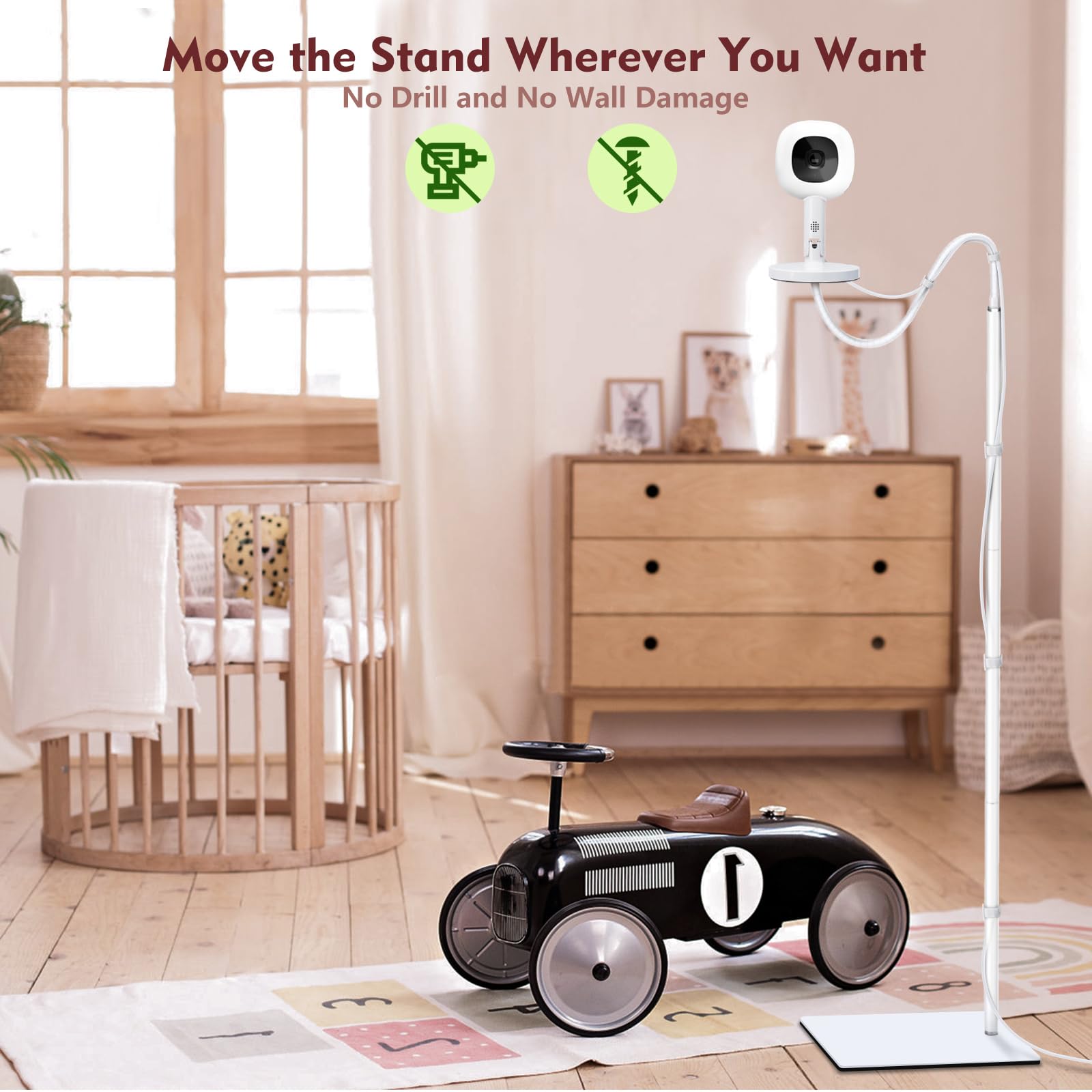 Support de moniteur de bébé compatible avec Infant Optics, Babysense, Nanit Pro, Owlet, Baby Ganibs, Bonoch, hauteur réglable de 37,4 à 68,8 cm, support universel pour caméra de bébé, sécurité pour