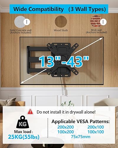 Miniatura 4 de FORGING MOUNT Soporte de pared vertical para TV RV con cerradura con horizontal a vertical para televisores y monitores de 13 a 43 pulgadas, soporte